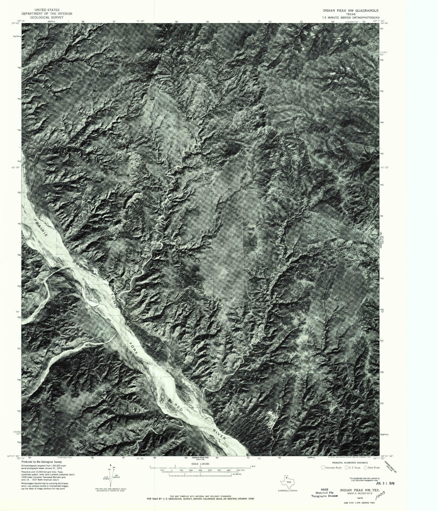 Classic USGS Hardscrabble Creek Texas 7.5'x7.5' Topo Map Image
