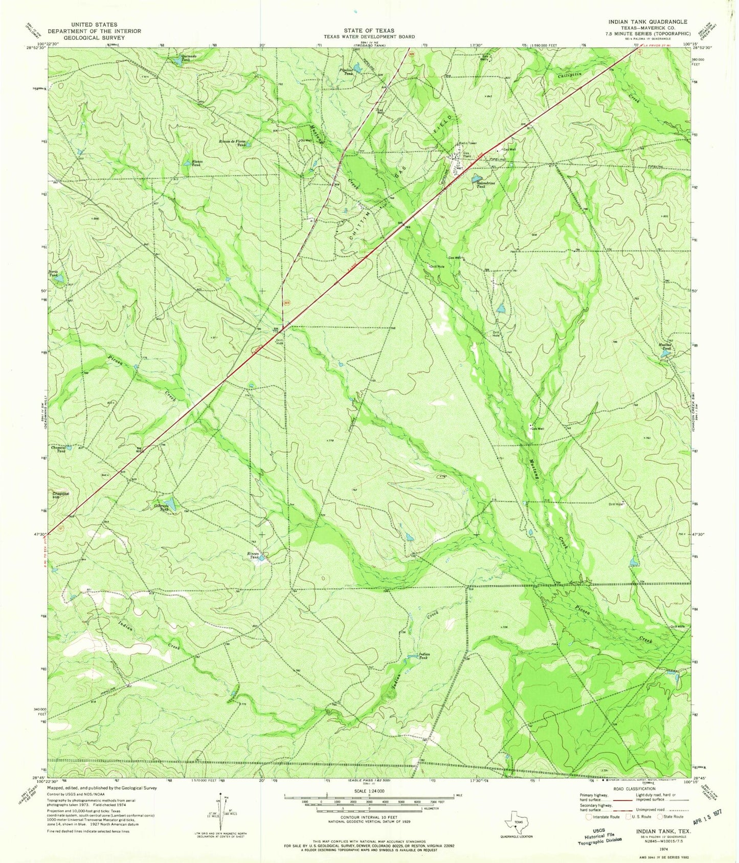 Classic USGS Indian Tank Texas 7.5'x7.5' Topo Map Image