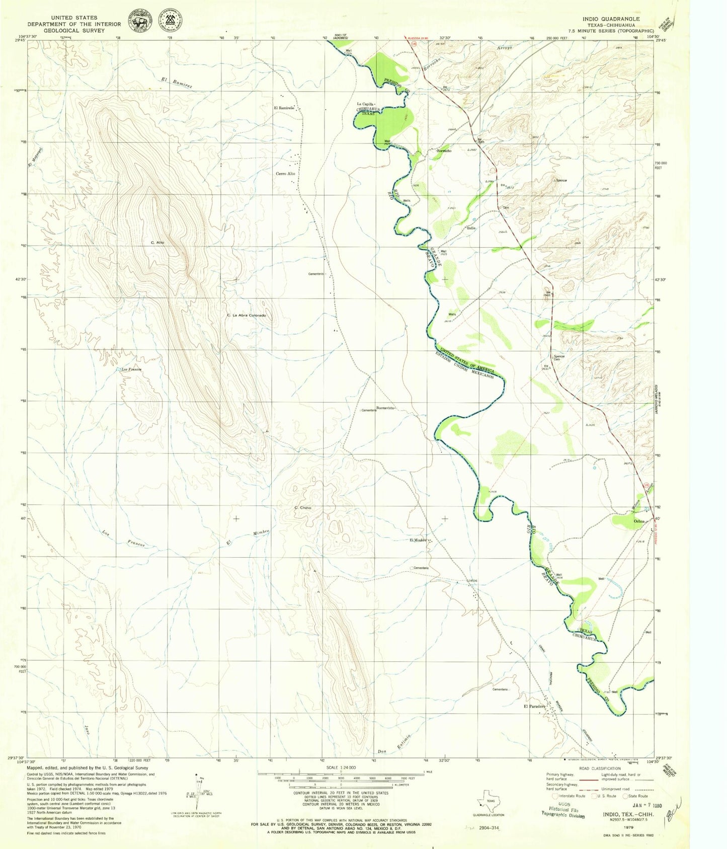 Classic USGS Indio Texas 7.5'x7.5' Topo Map Image