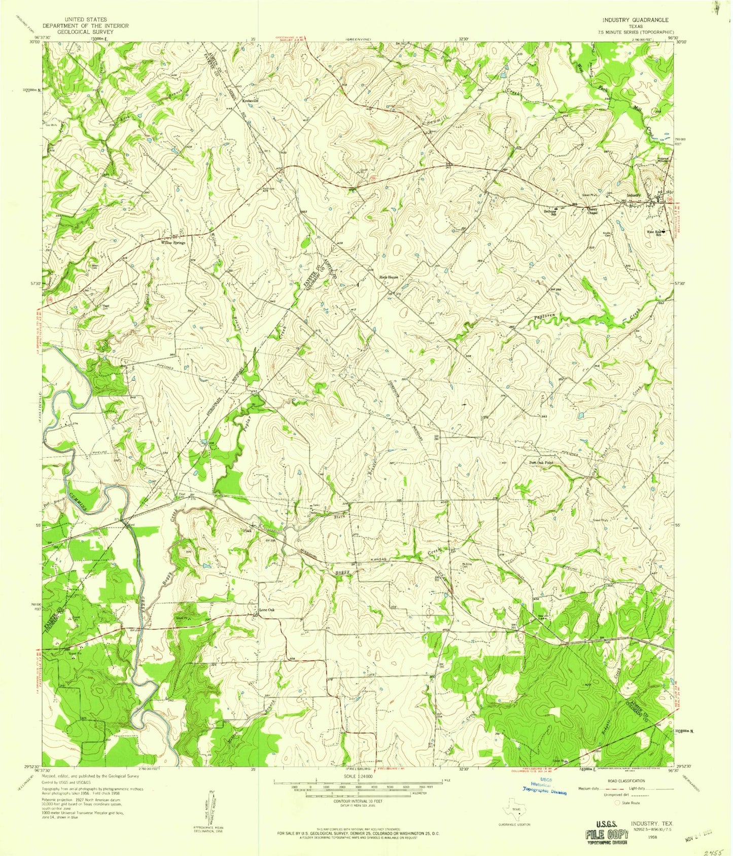 Classic USGS Industry Texas 7.5'x7.5' Topo Map Image