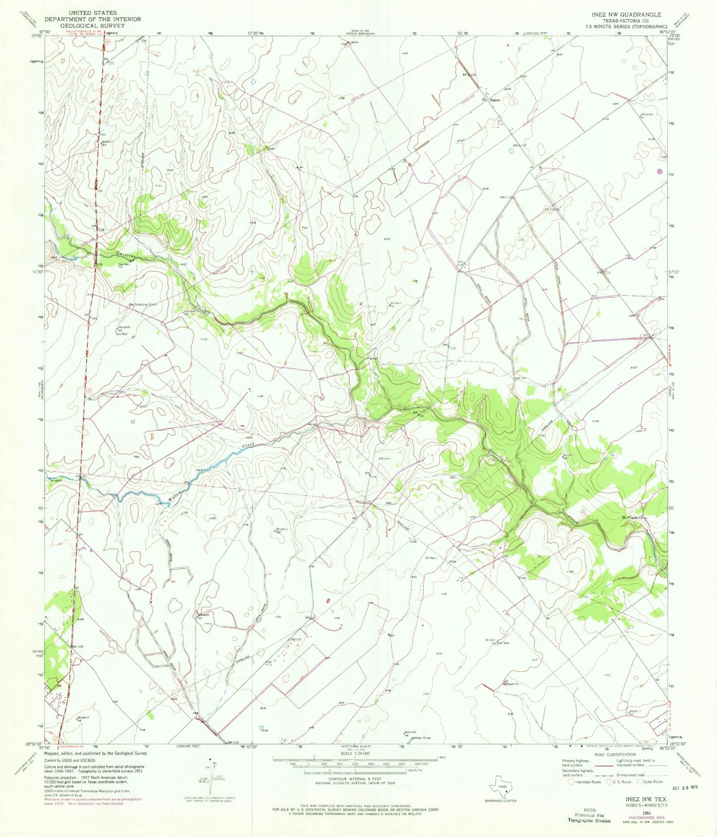 Classic USGS Inez NW Texas 7.5'x7.5' Topo Map Image