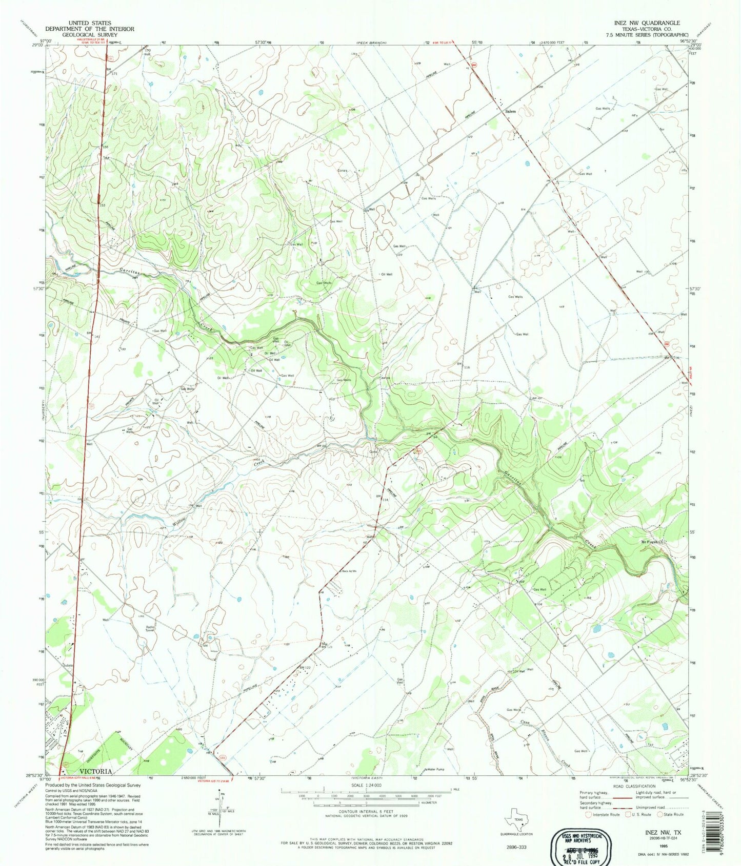 Classic USGS Inez NW Texas 7.5'x7.5' Topo Map Image