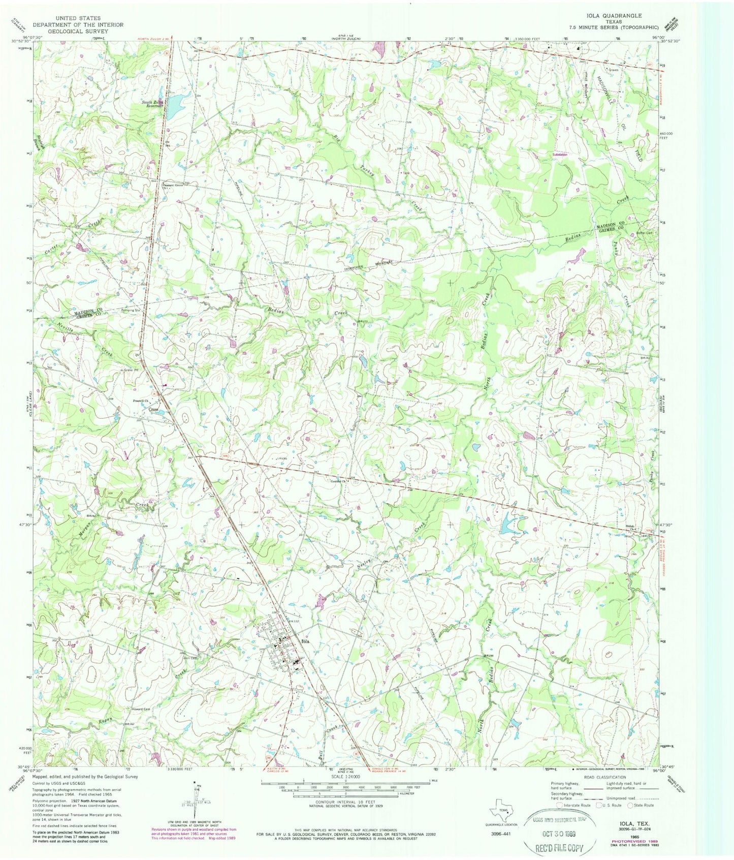 Classic USGS Iola Texas 7.5'x7.5' Topo Map Image