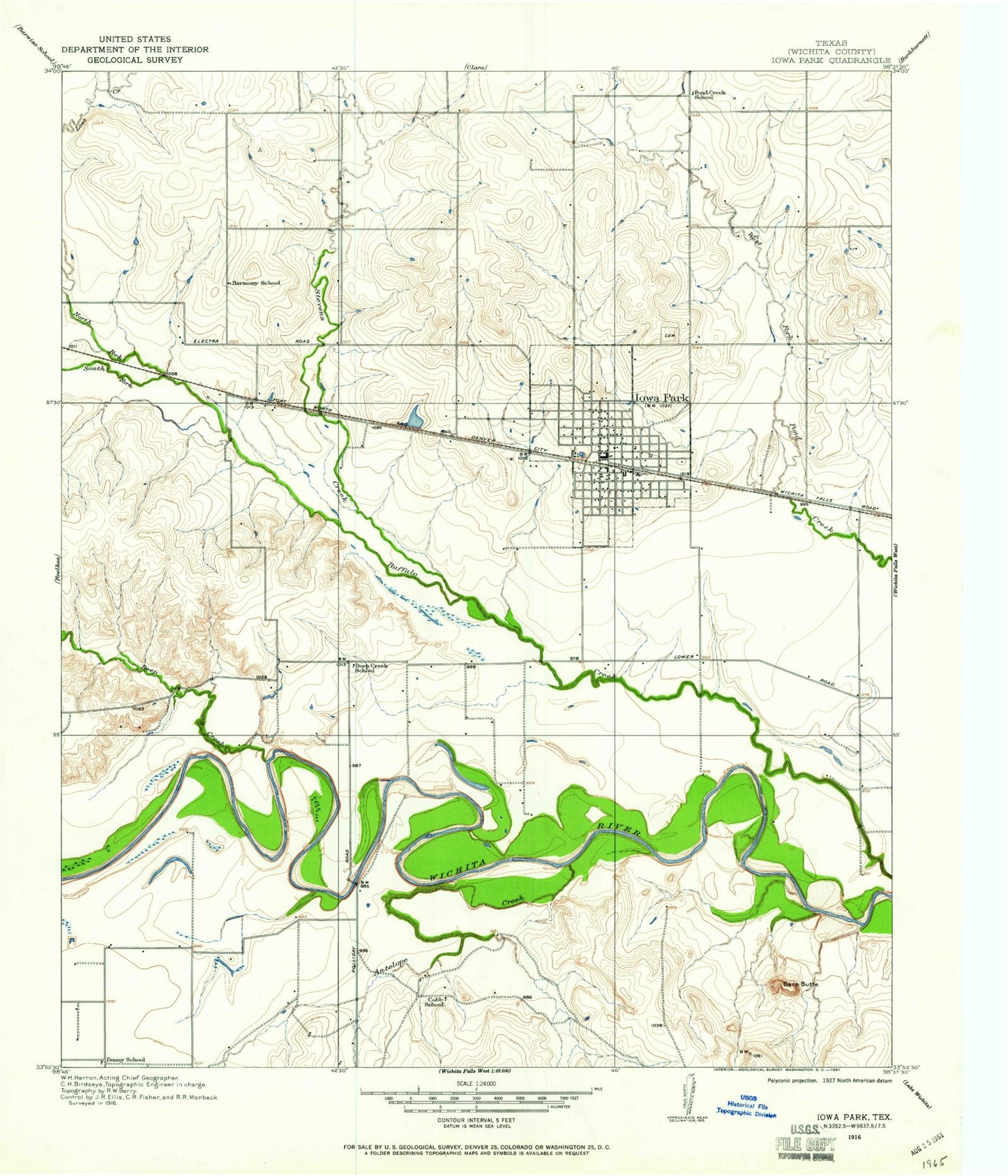 Classic USGS Iowa Park Texas 7.5'x7.5' Topo Map Image