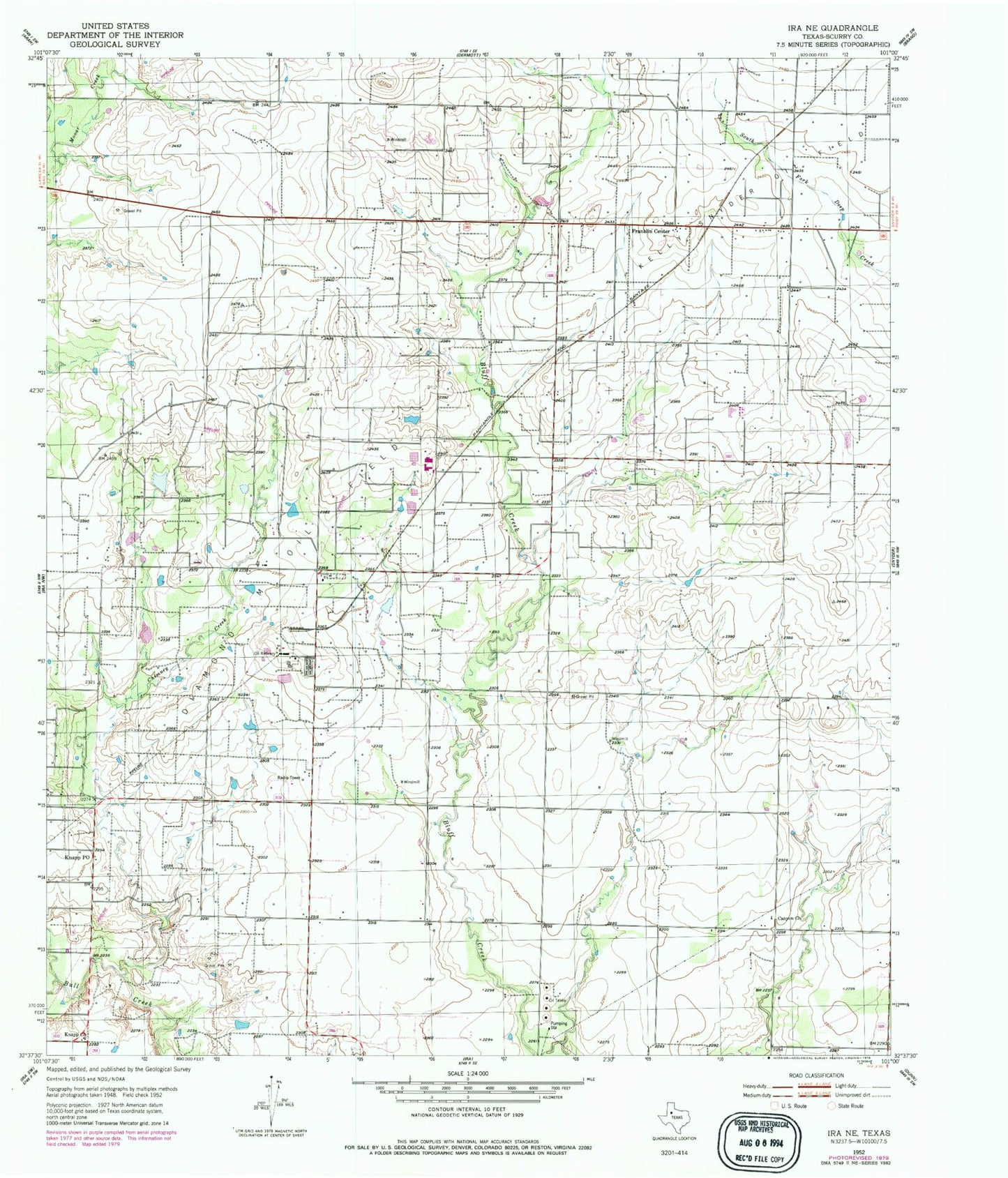 Classic USGS Ira NE Texas 7.5'x7.5' Topo Map Image