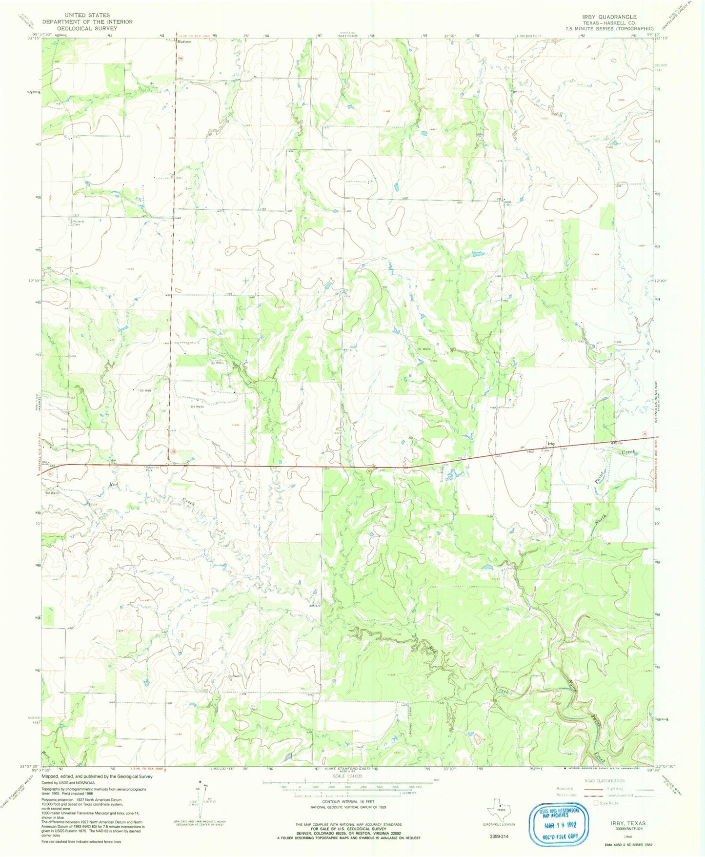 Classic USGS Irby Texas 7.5'x7.5' Topo Map Image