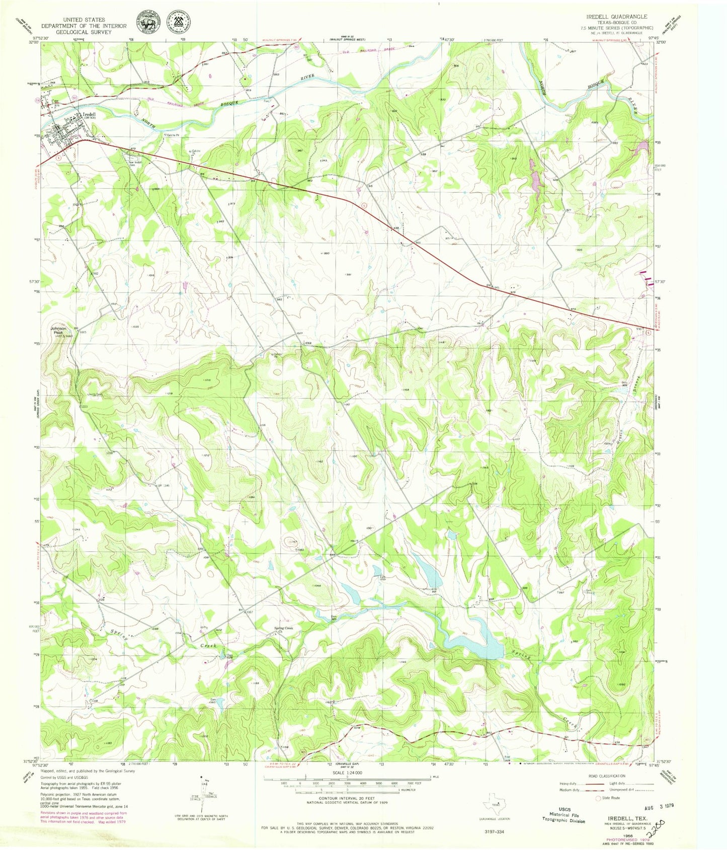 Classic USGS Iredell Texas 7.5'x7.5' Topo Map Image