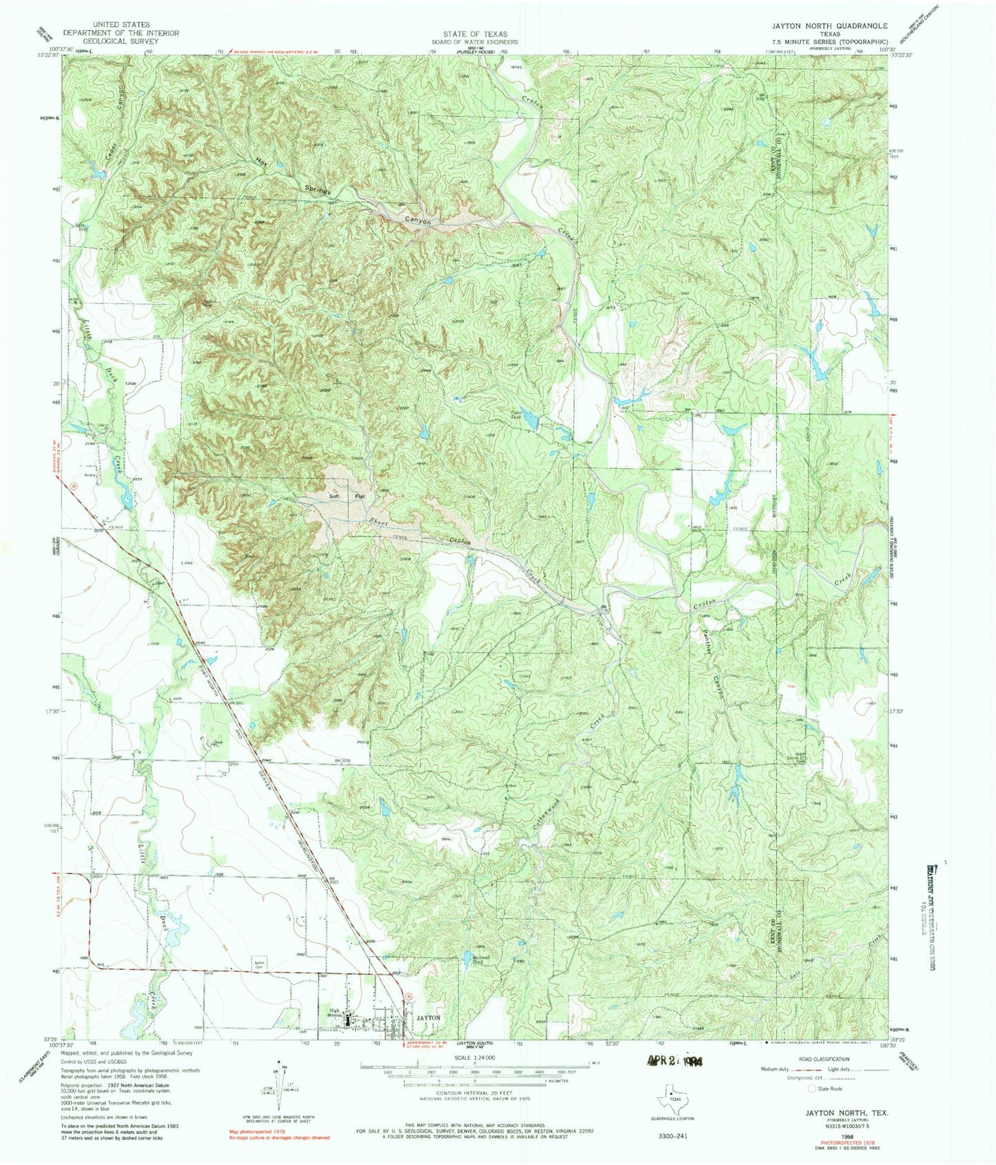 Classic USGS Jayton North Texas 7.5'x7.5' Topo Map Image