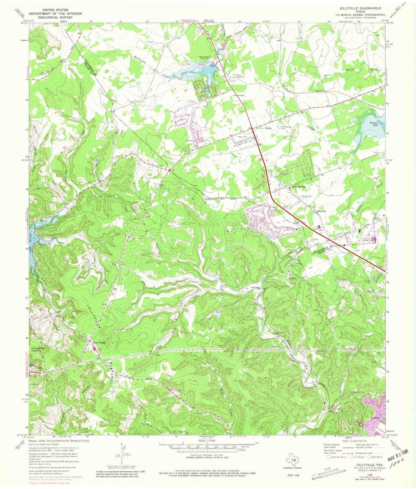 Classic USGS Jollyville Texas 7.5'x7.5' Topo Map Image