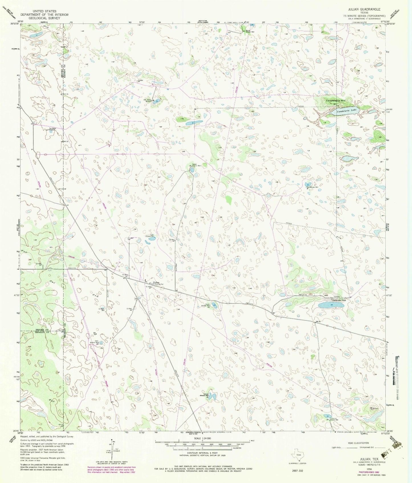 Classic USGS Julian Texas 7.5'x7.5' Topo Map Image