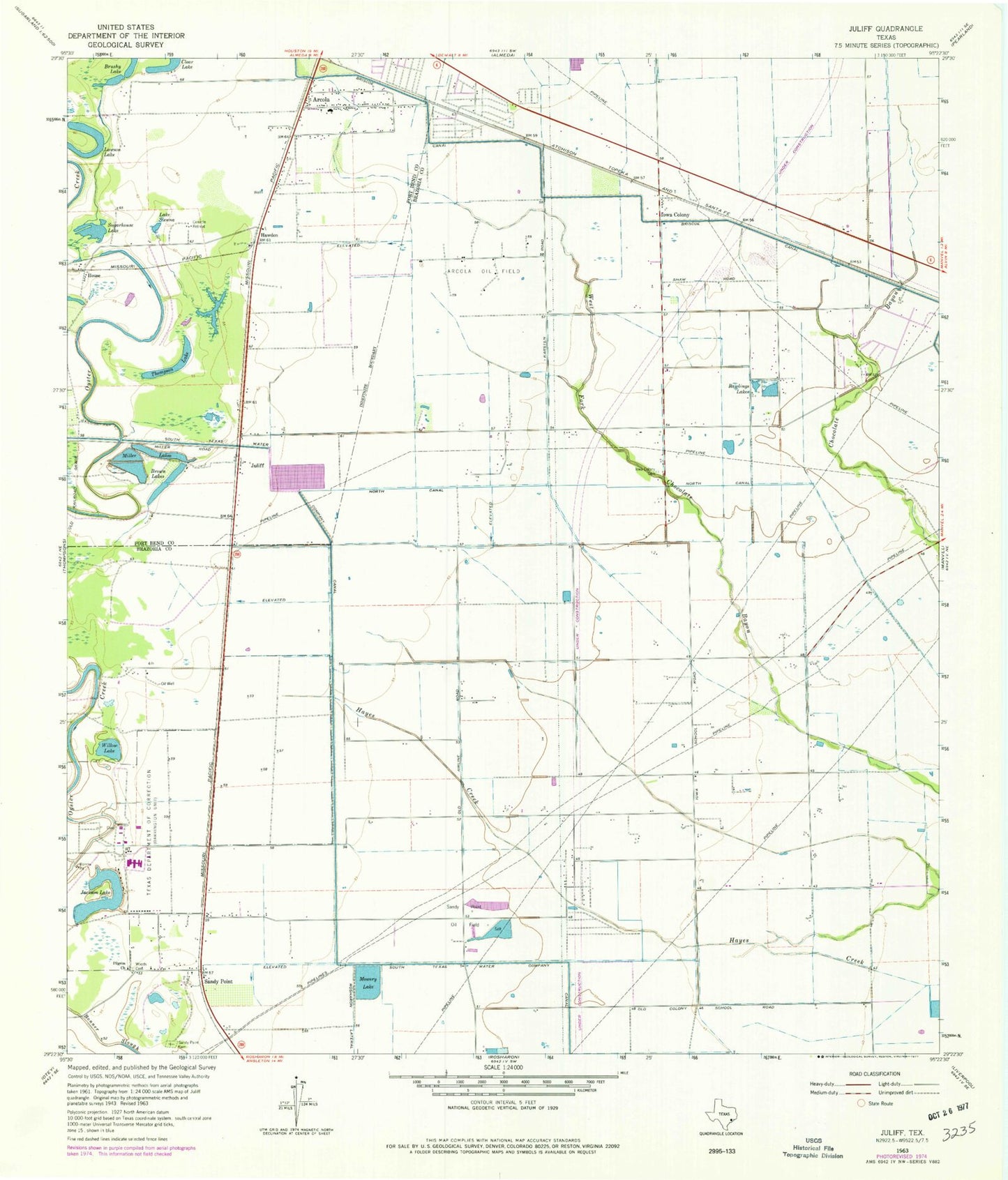 Classic USGS Juliff Texas 7.5'x7.5' Topo Map Image