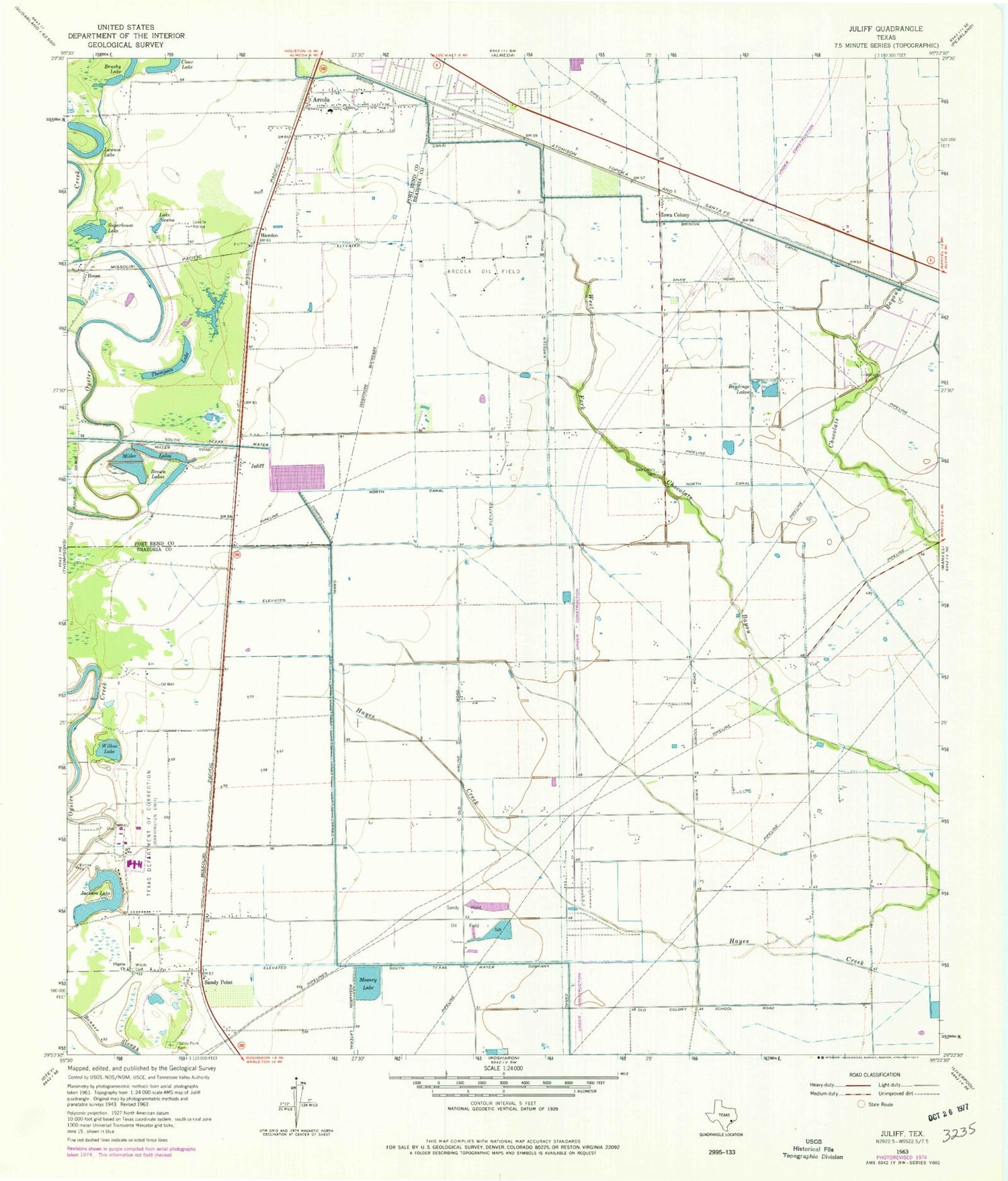 Classic USGS Juliff Texas 7.5'x7.5' Topo Map Image