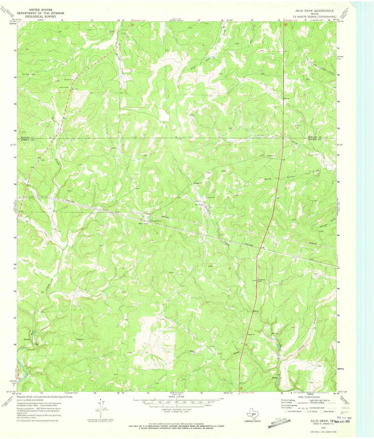 Classic USGS Julio Draw Texas 7.5'x7.5' Topo Map Image