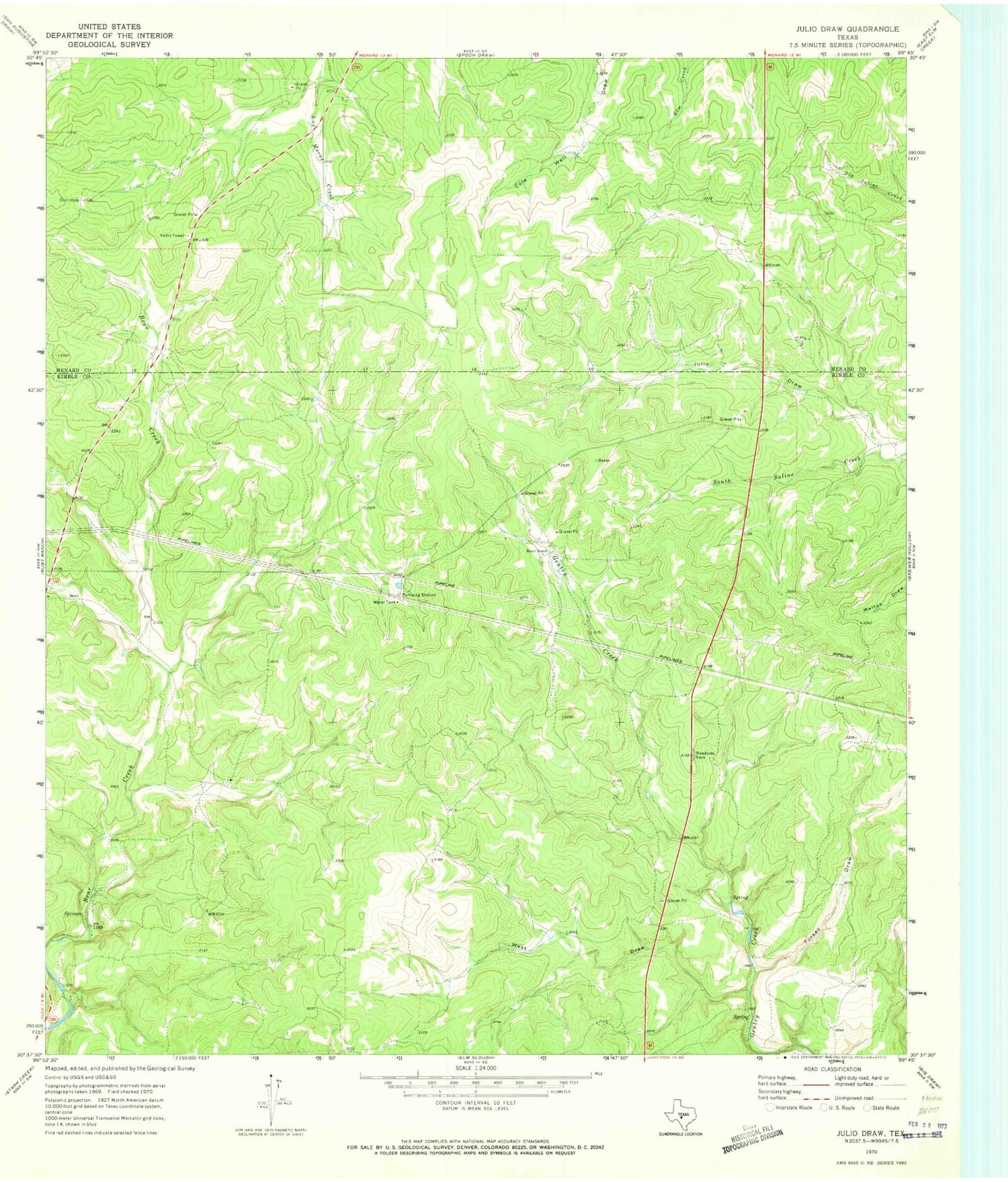 Classic USGS Julio Draw Texas 7.5'x7.5' Topo Map Image