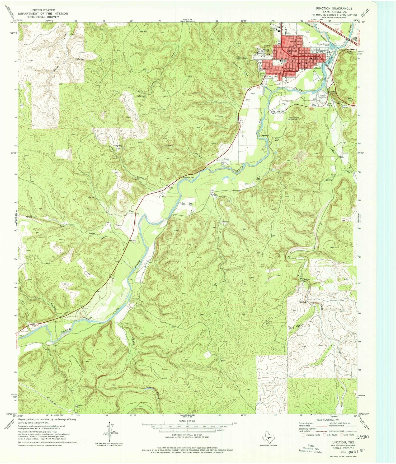 Classic USGS Junction Texas 7.5'x7.5' Topo Map Image