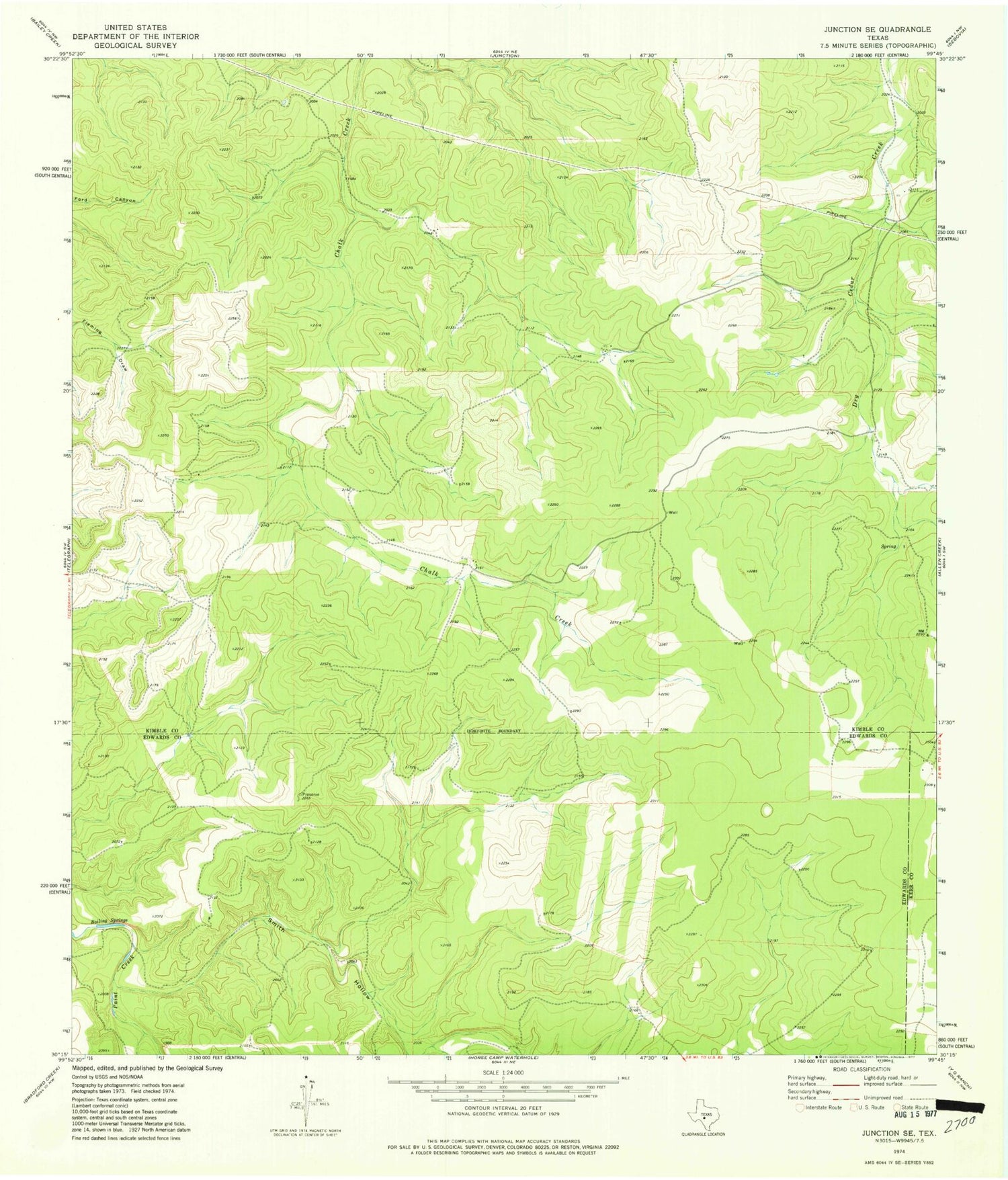 Classic USGS Junction SE Texas 7.5'x7.5' Topo Map Image