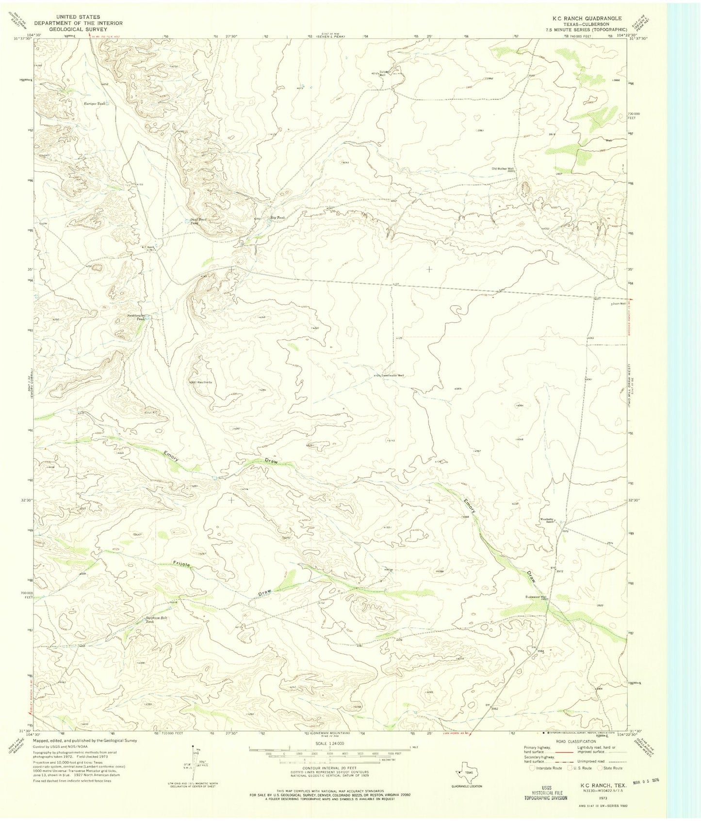Classic USGS K C Ranch Texas 7.5'x7.5' Topo Map Image