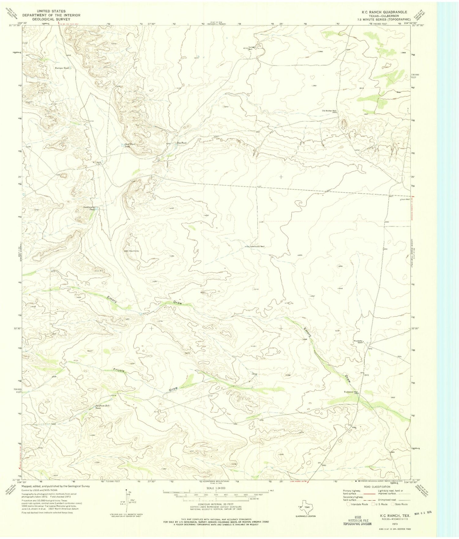 Classic USGS K C Ranch Texas 7.5'x7.5' Topo Map Image