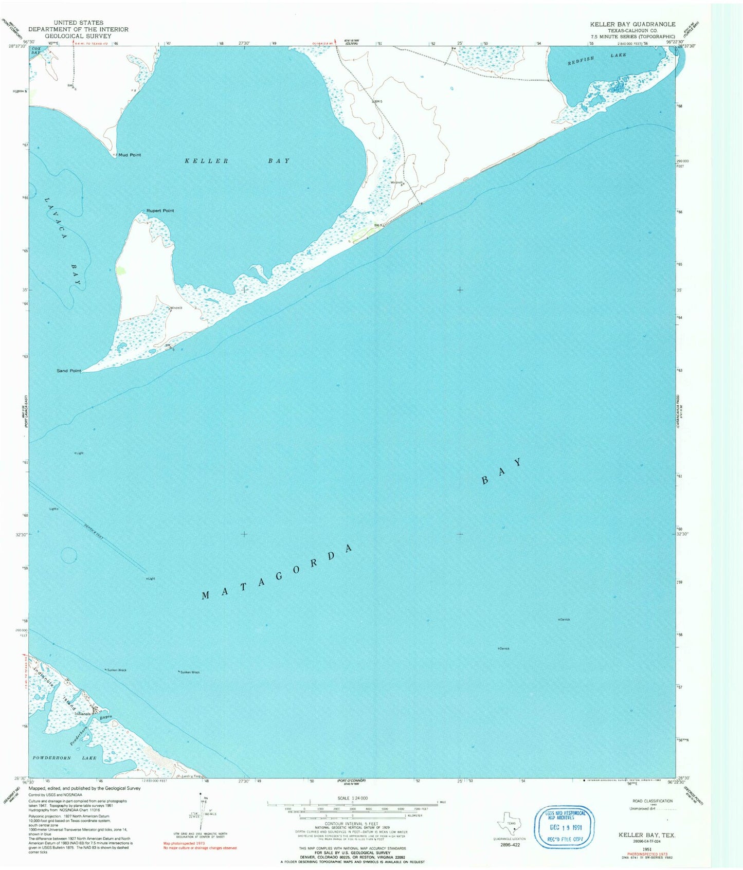 Classic USGS Keller Bay Texas 7.5'x7.5' Topo Map Image