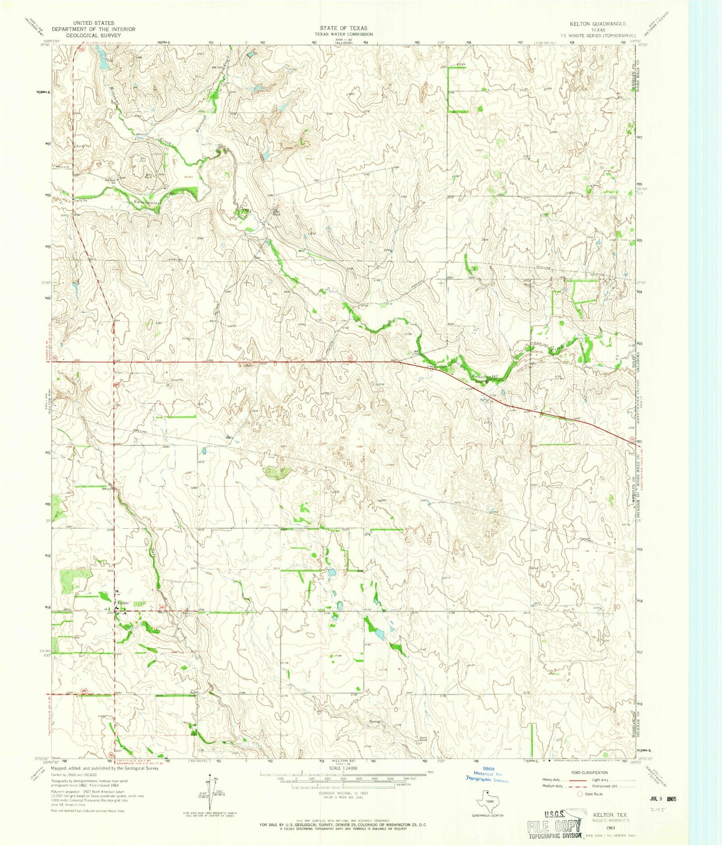 Classic USGS Kelton Texas 7.5'x7.5' Topo Map Image