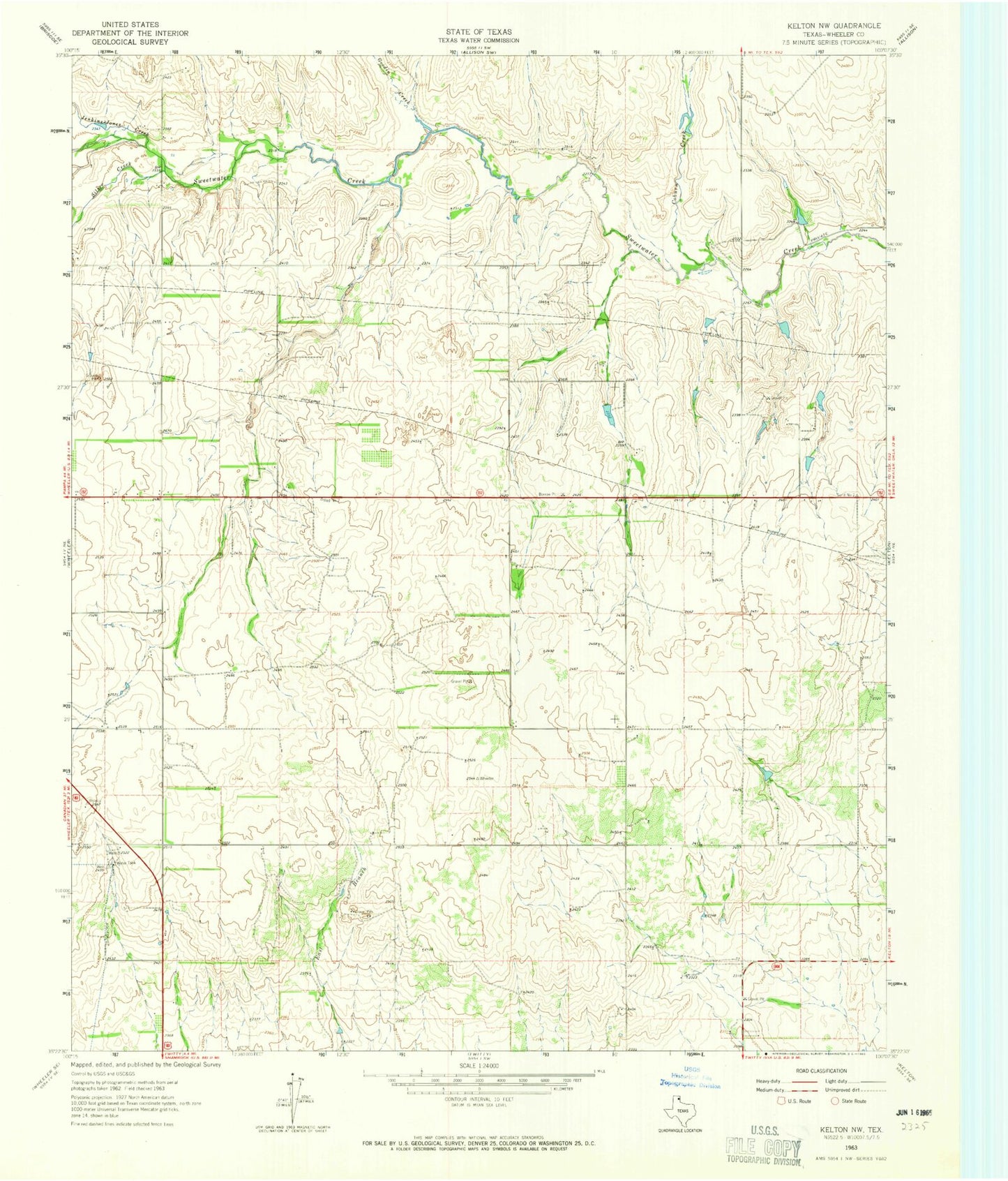 Classic USGS Kelton NW Texas 7.5'x7.5' Topo Map Image