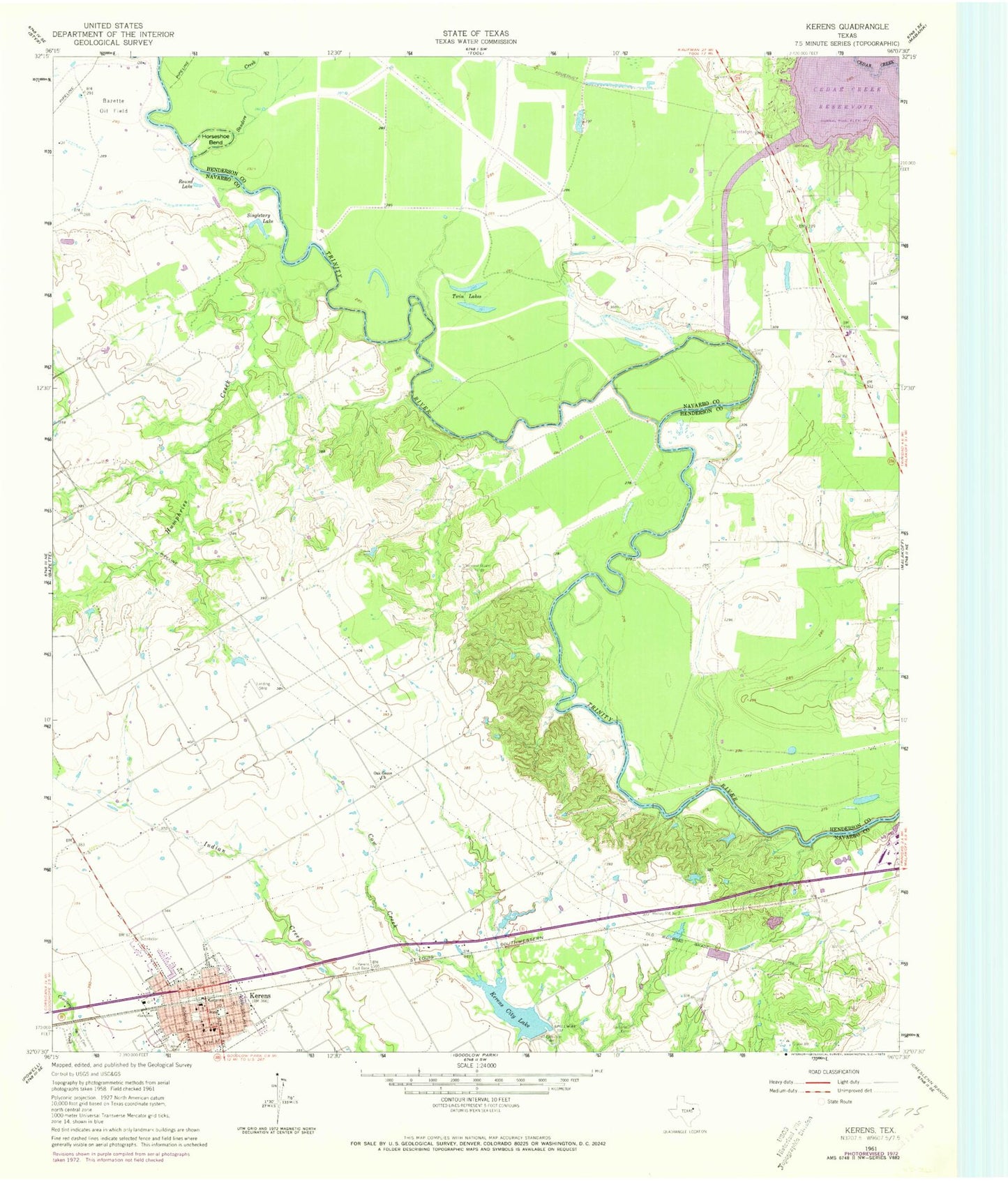 Classic USGS Kerens Texas 7.5'x7.5' Topo Map Image