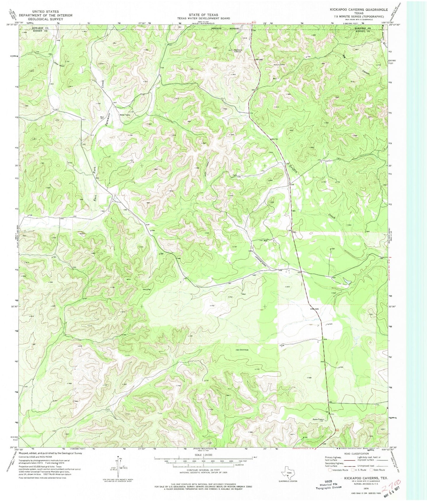 Classic USGS Kickapoo Caverns Texas 7.5'x7.5' Topo Map Image