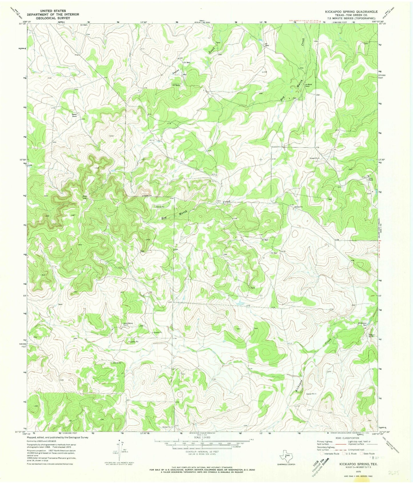Classic USGS Kickapoo Spring Texas 7.5'x7.5' Topo Map Image