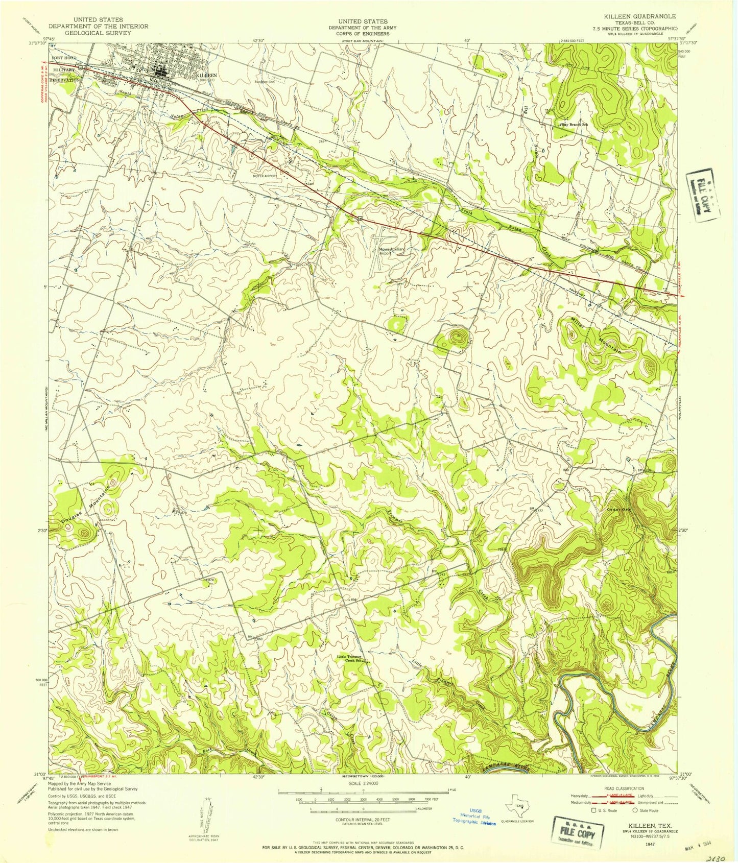 Classic USGS Killeen Texas 7.5'x7.5' Topo Map Image