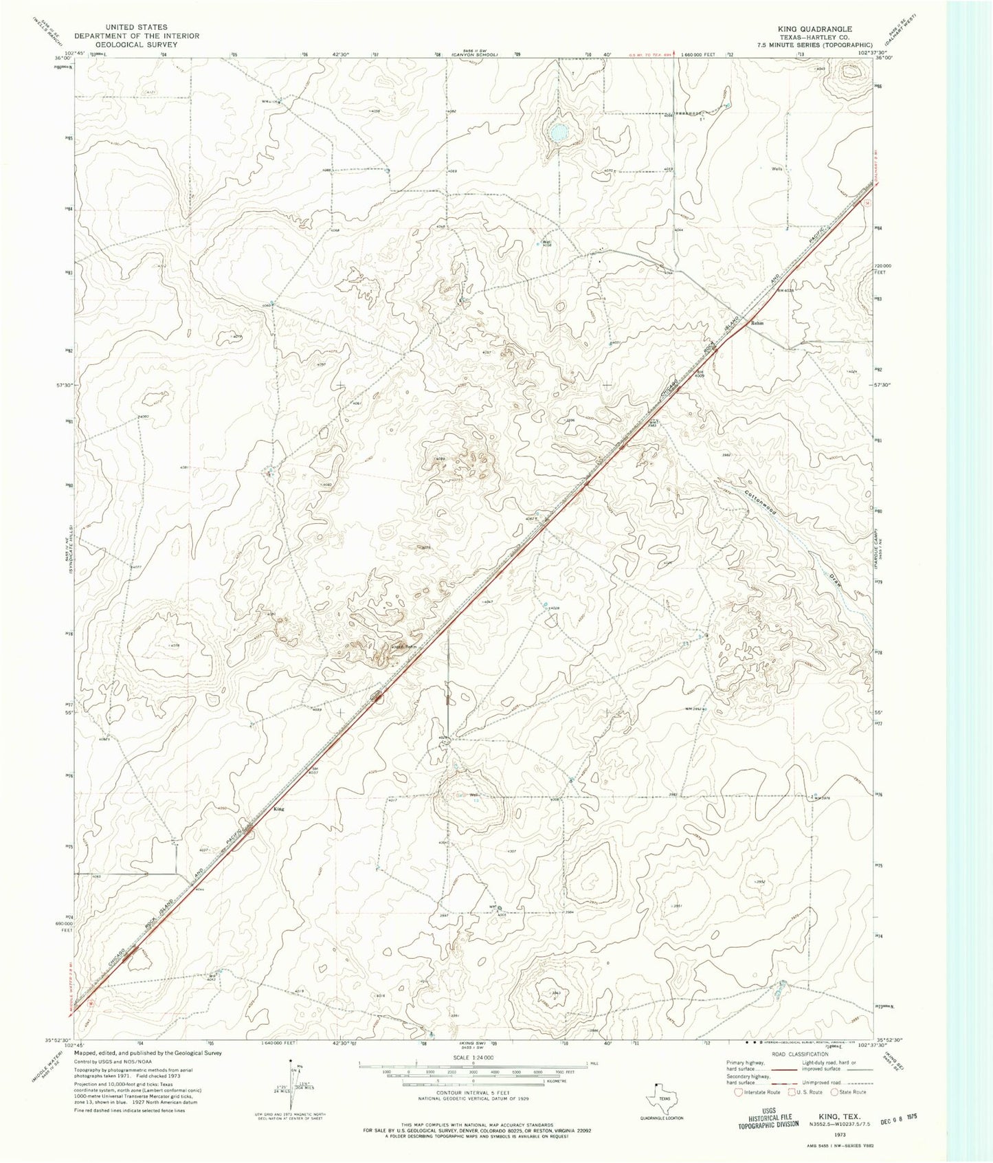 Classic USGS King Texas 7.5'x7.5' Topo Map Image
