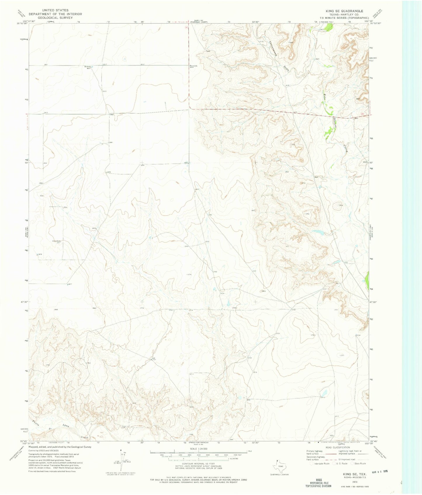 Classic USGS King SE Texas 7.5'x7.5' Topo Map Image