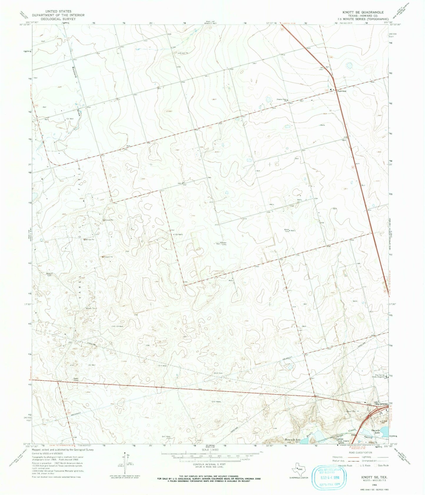 Classic USGS Knott SE Texas 7.5'x7.5' Topo Map Image