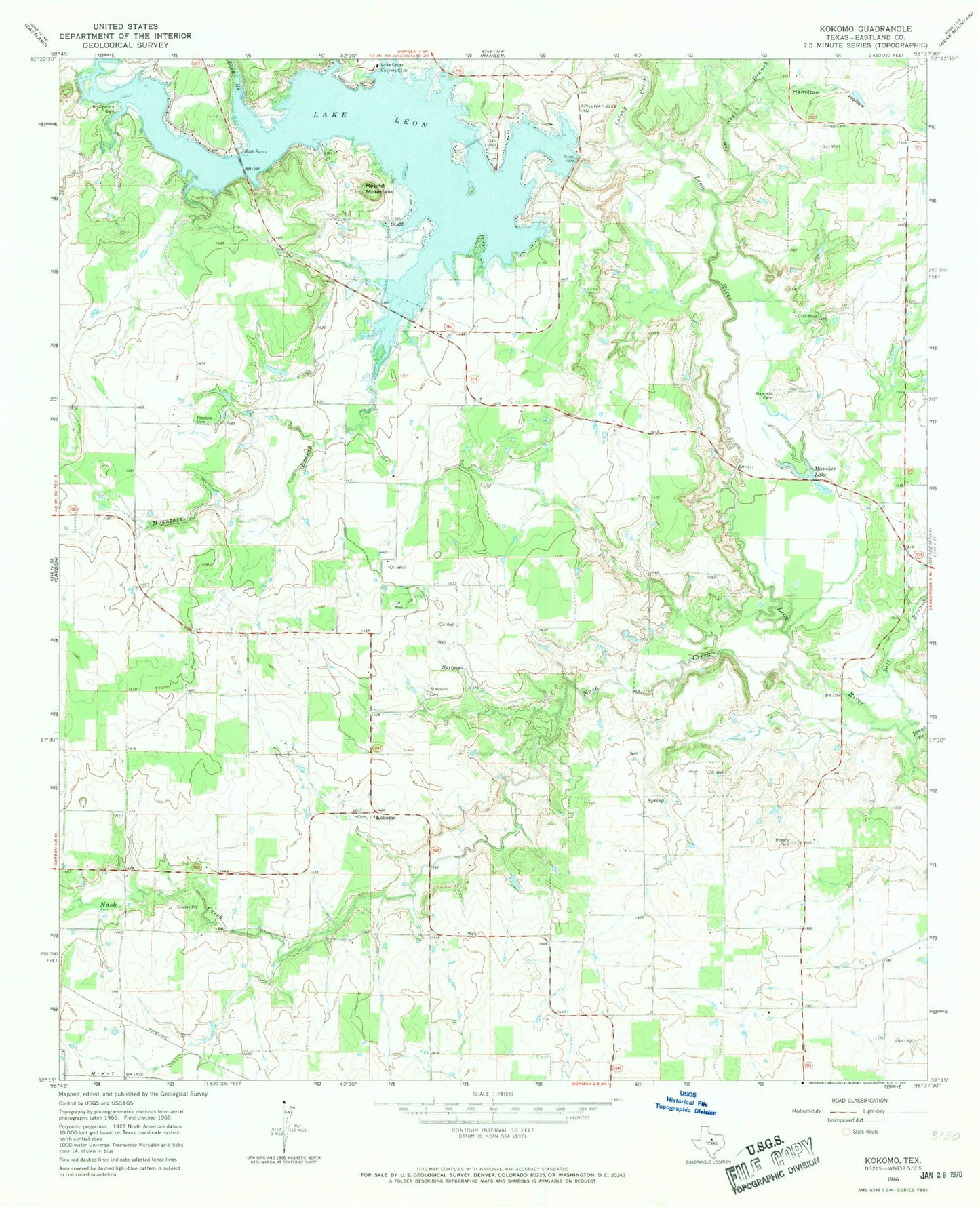 Classic USGS Kokomo Texas 7.5'x7.5' Topo Map Image