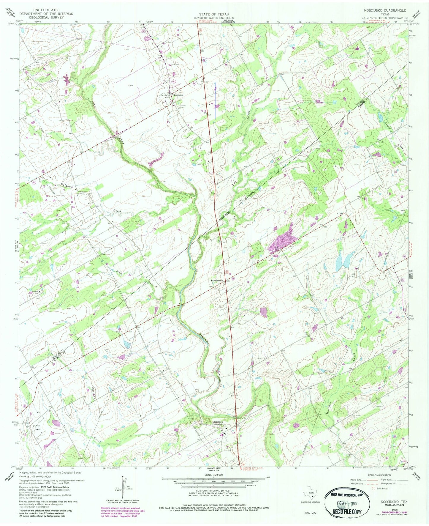 Classic USGS Kosciusko Texas 7.5'x7.5' Topo Map Image