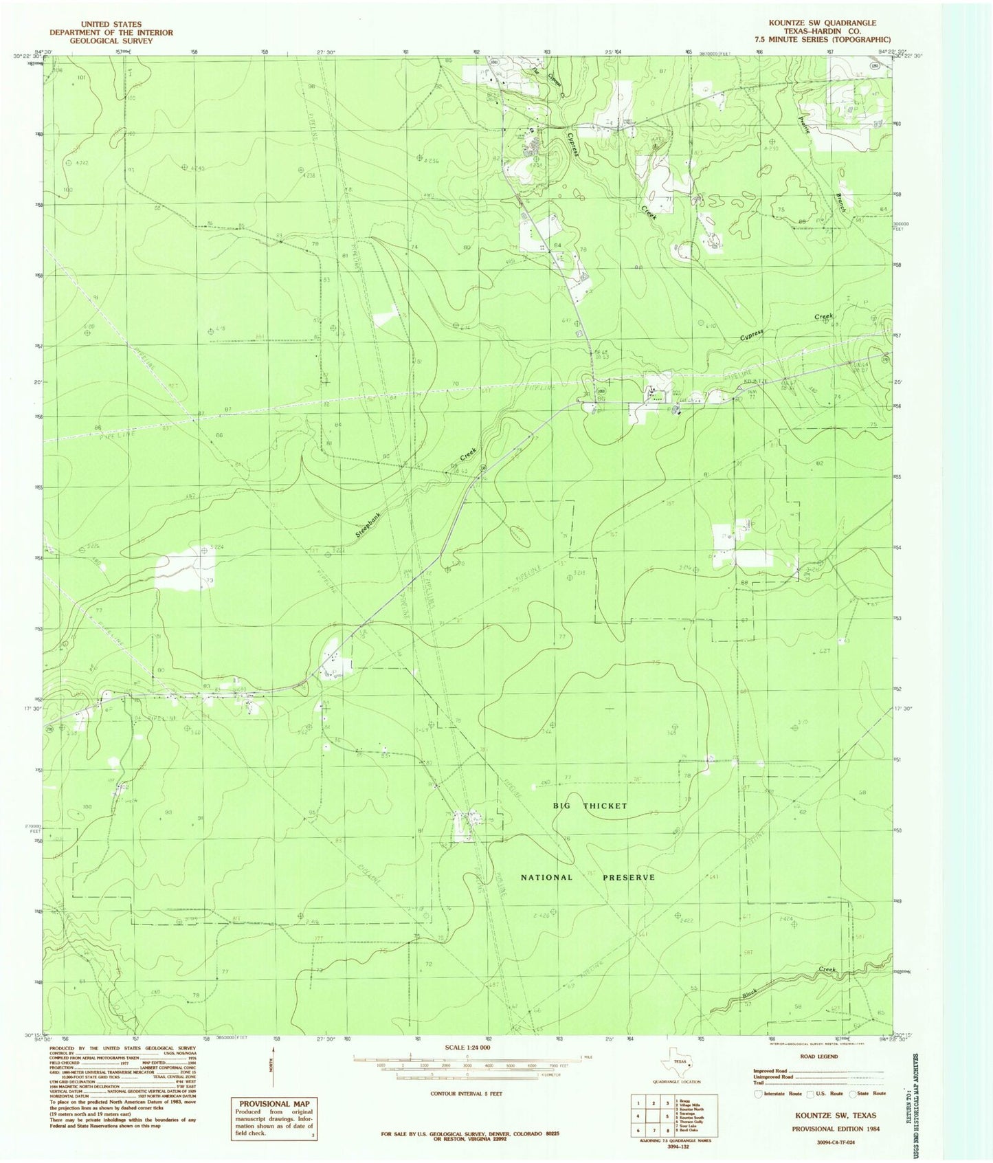 Classic USGS Kountze SW Texas 7.5'x7.5' Topo Map Image