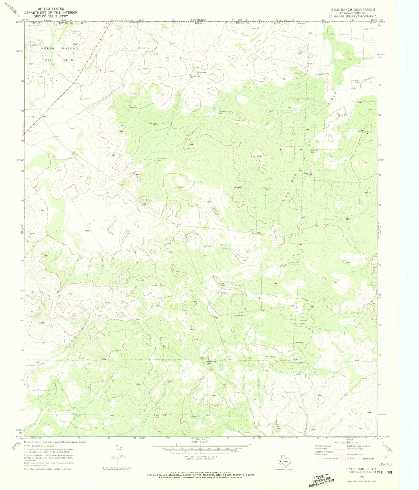 Classic USGS Kyle Ranch Texas 7.5'x7.5' Topo Map Image