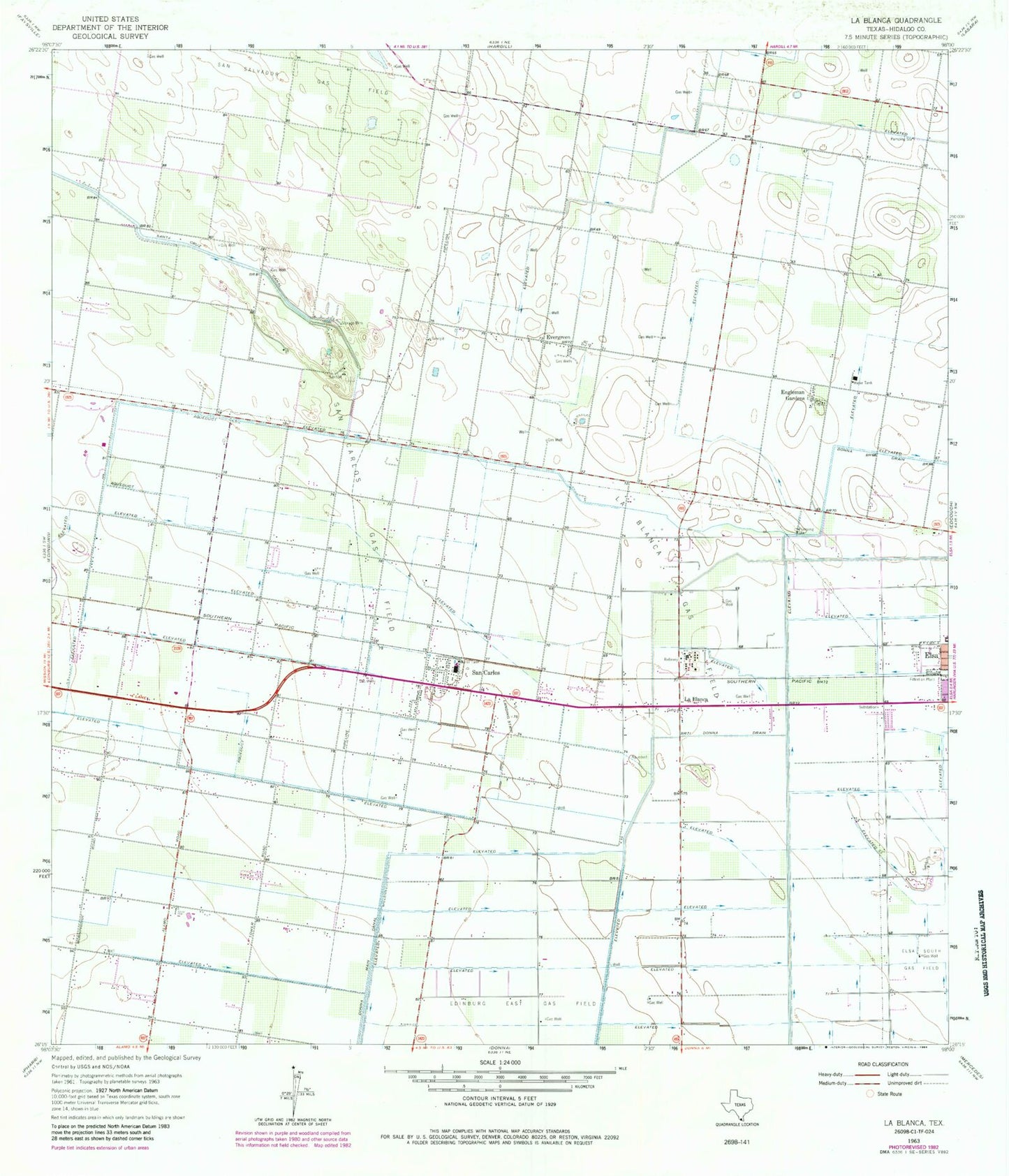 Classic USGS La Blanca Texas 7.5'x7.5' Topo Map Image