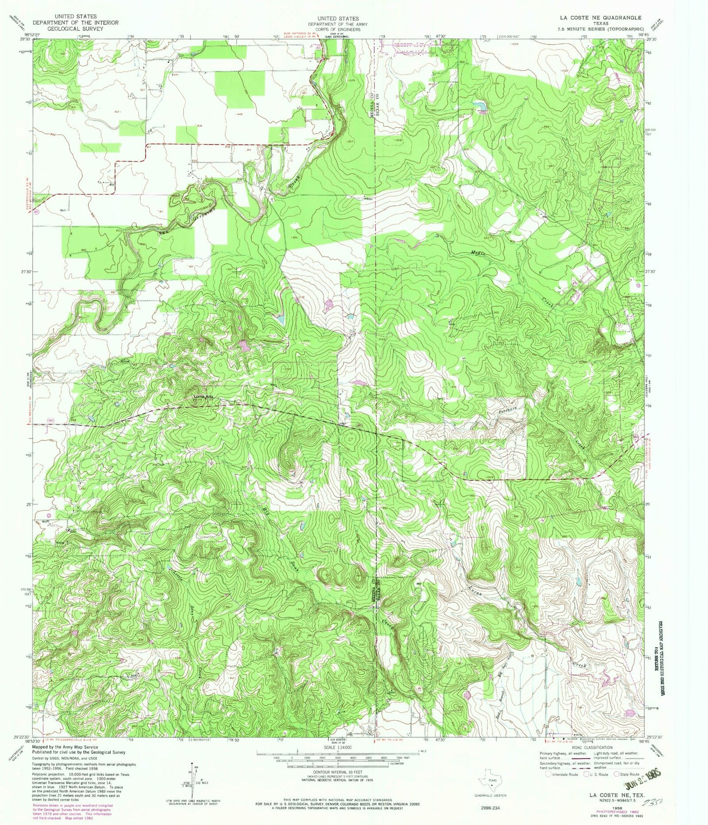 Classic USGS La Coste NE Texas 7.5'x7.5' Topo Map Image