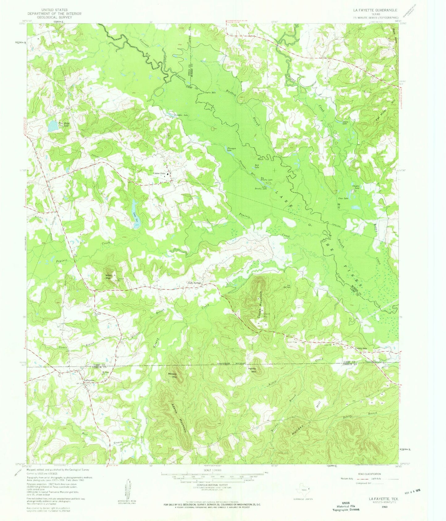 Classic USGS Lafayette Texas 7.5'x7.5' Topo Map Image