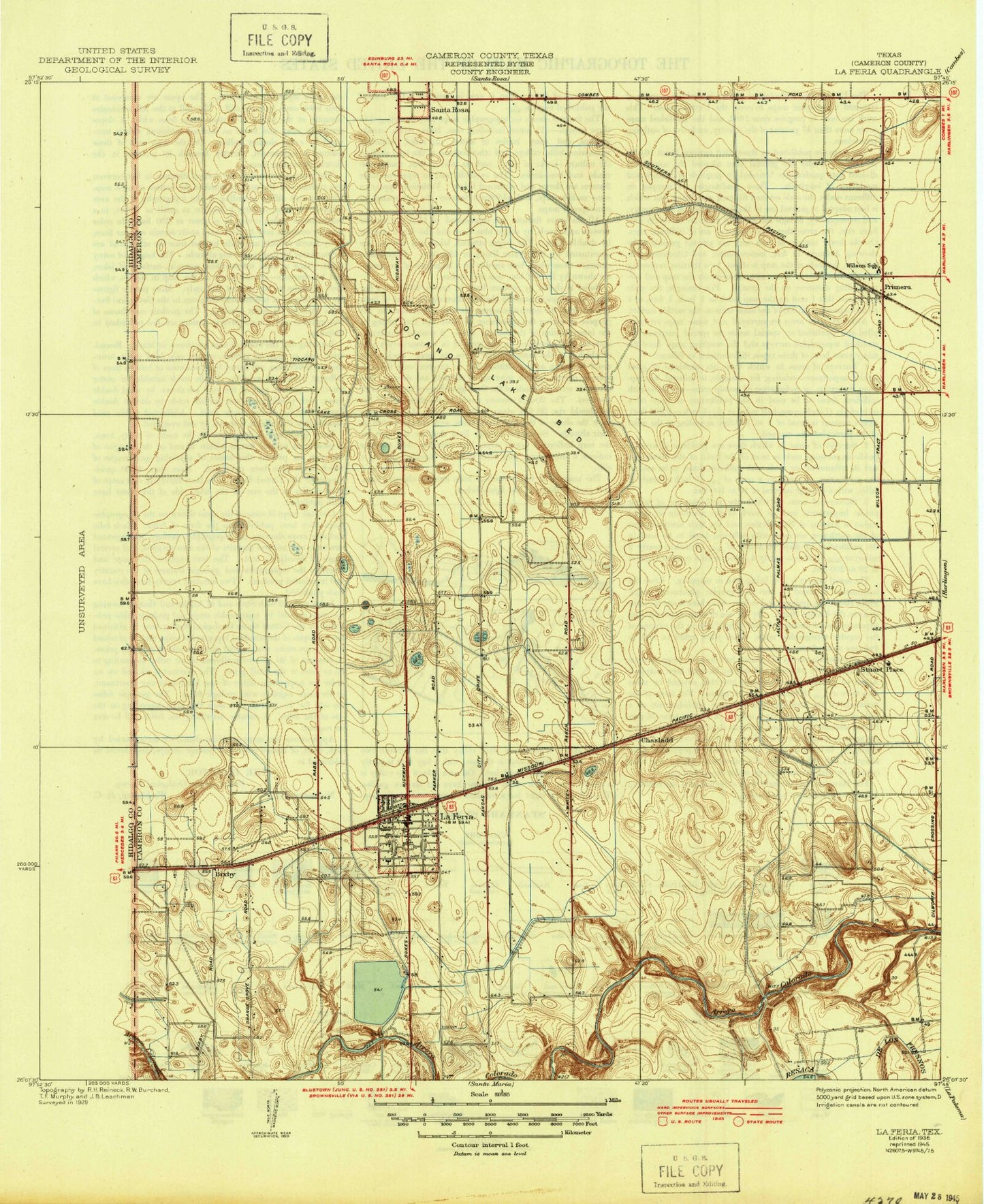 Classic USGS La Feria Texas 7.5'x7.5' Topo Map Image