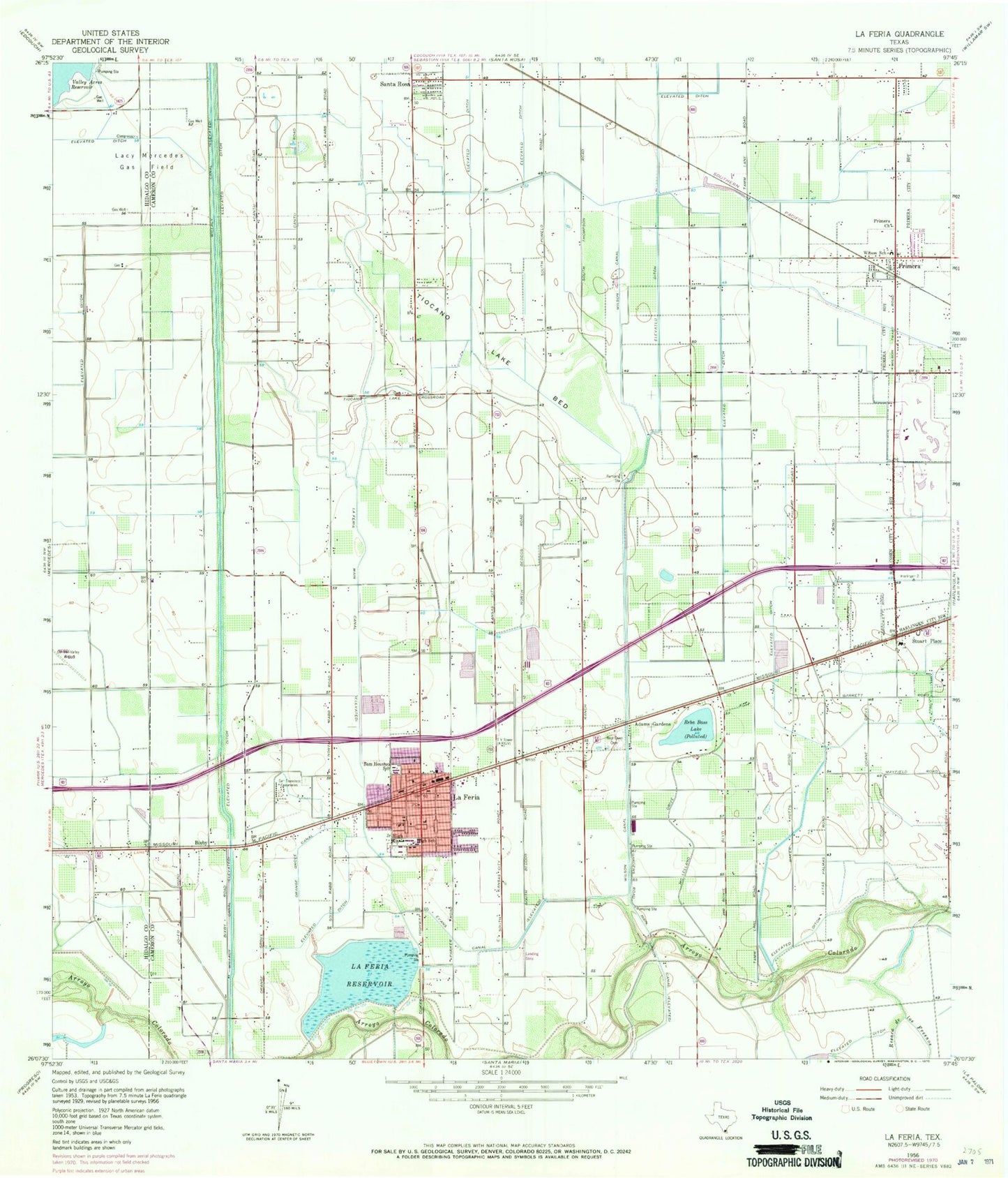 Classic USGS La Feria Texas 7.5'x7.5' Topo Map Image
