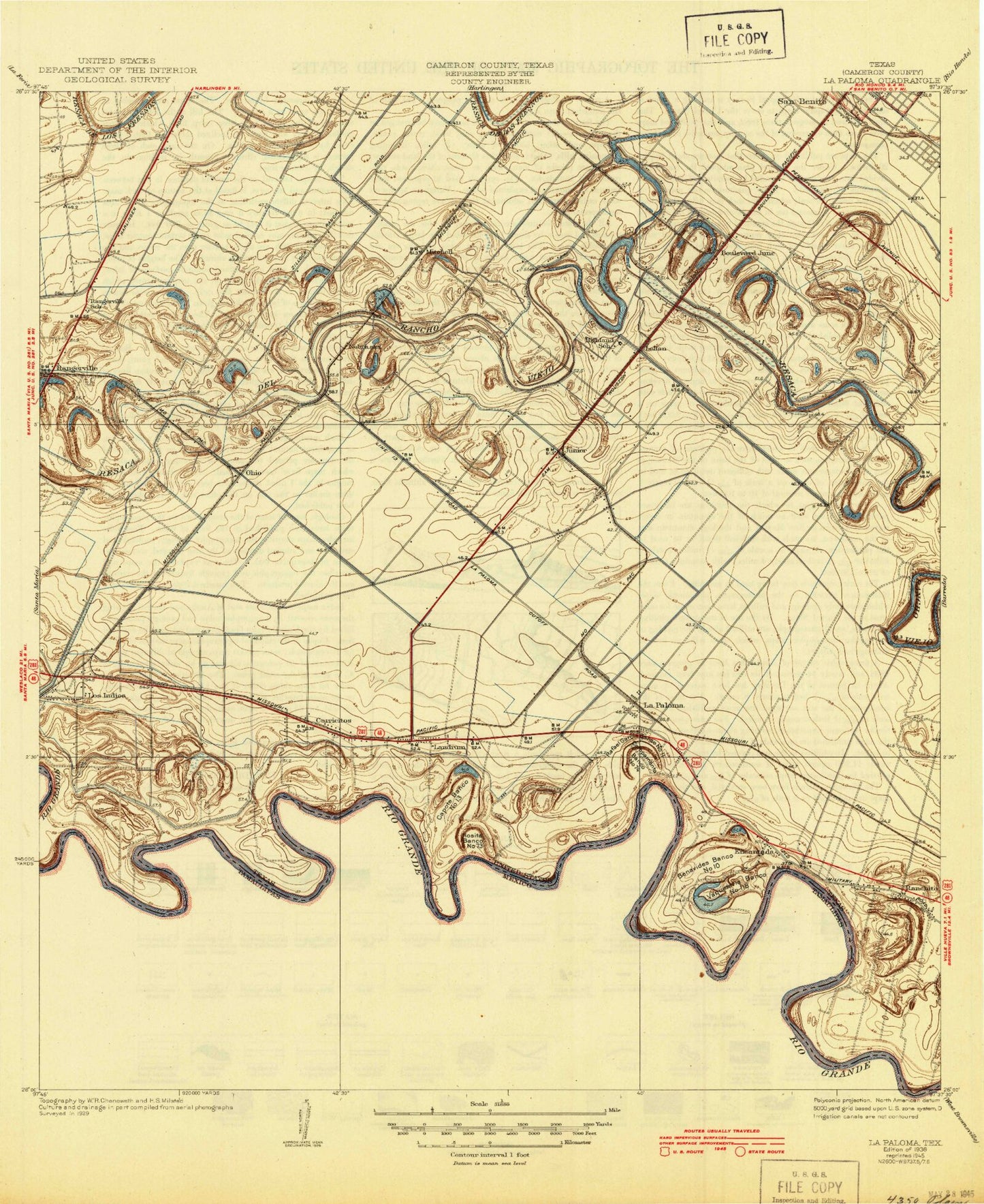 Classic USGS La Paloma Texas 7.5'x7.5' Topo Map Image