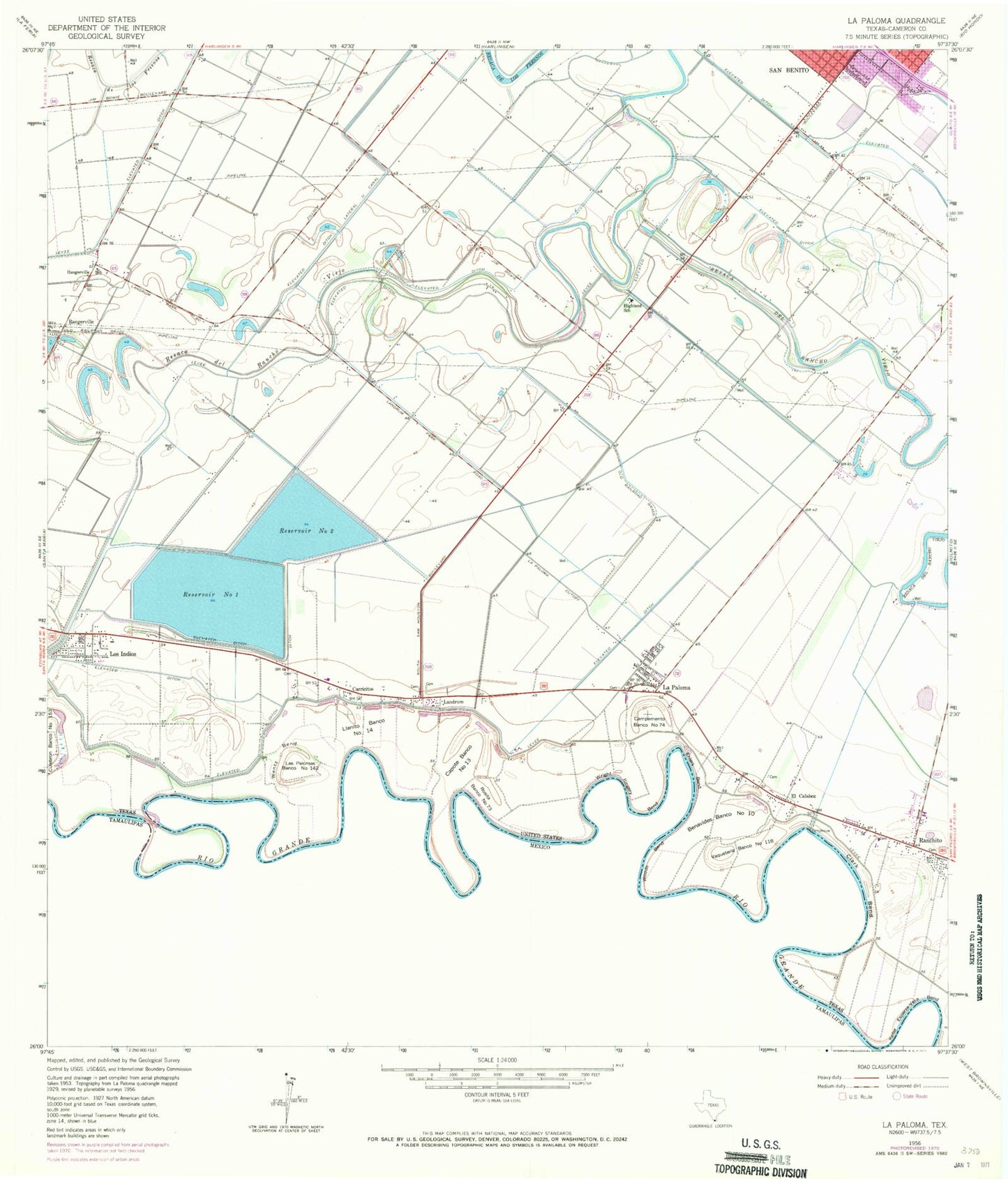 Classic USGS La Paloma Texas 7.5'x7.5' Topo Map Image
