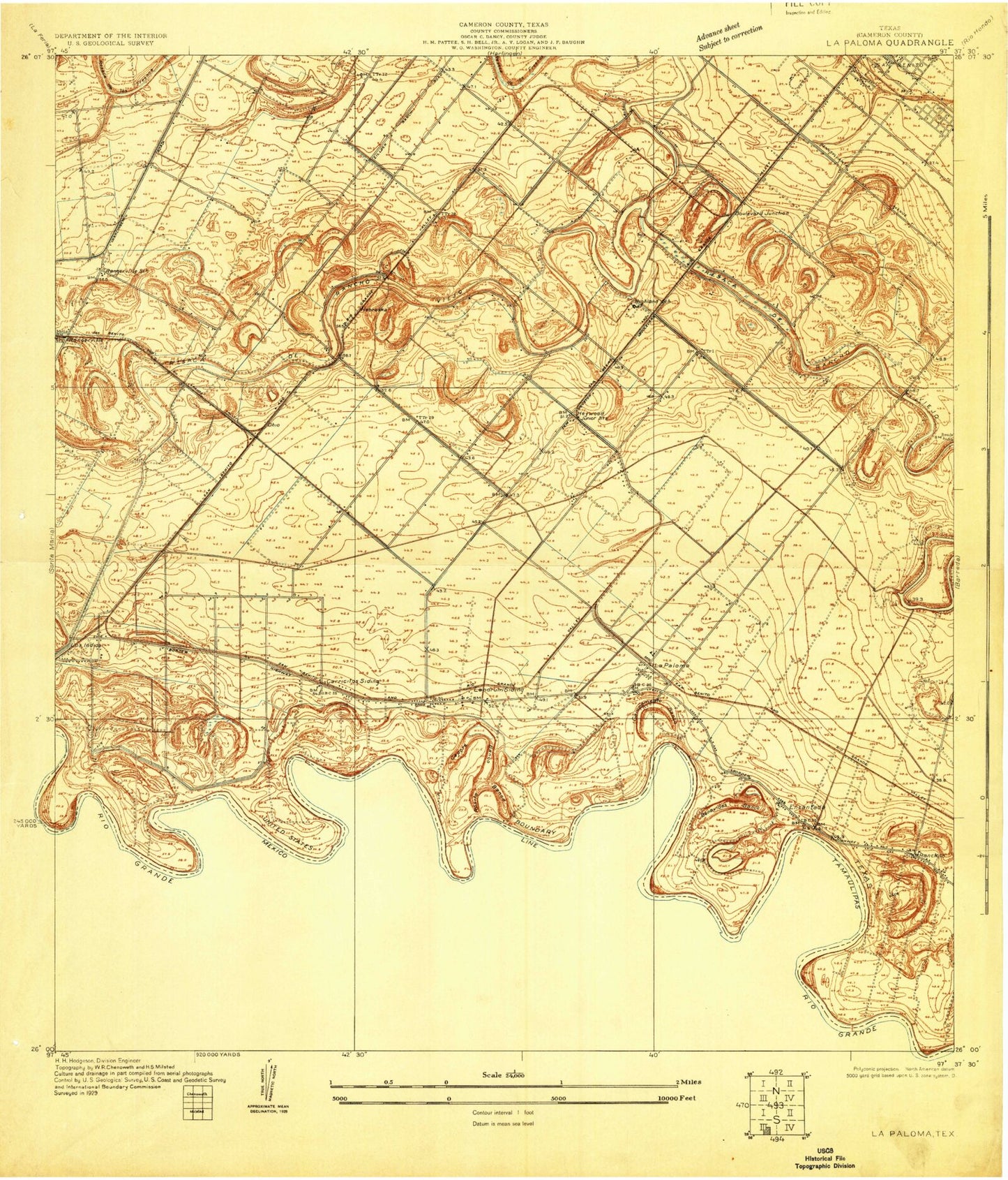 Classic USGS La Paloma Texas 7.5'x7.5' Topo Map Image