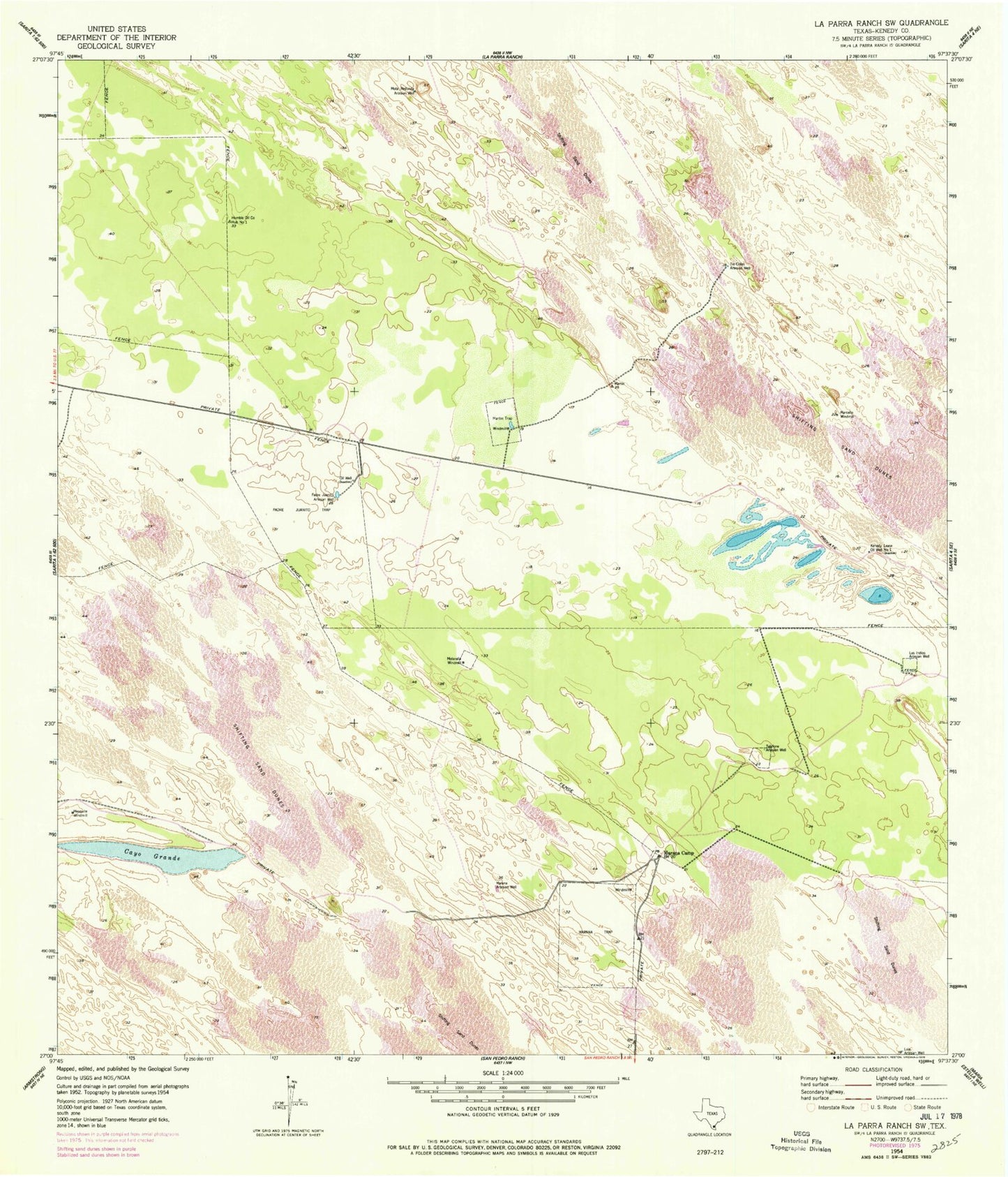 Classic USGS La Parra Ranch SW Texas 7.5'x7.5' Topo Map Image