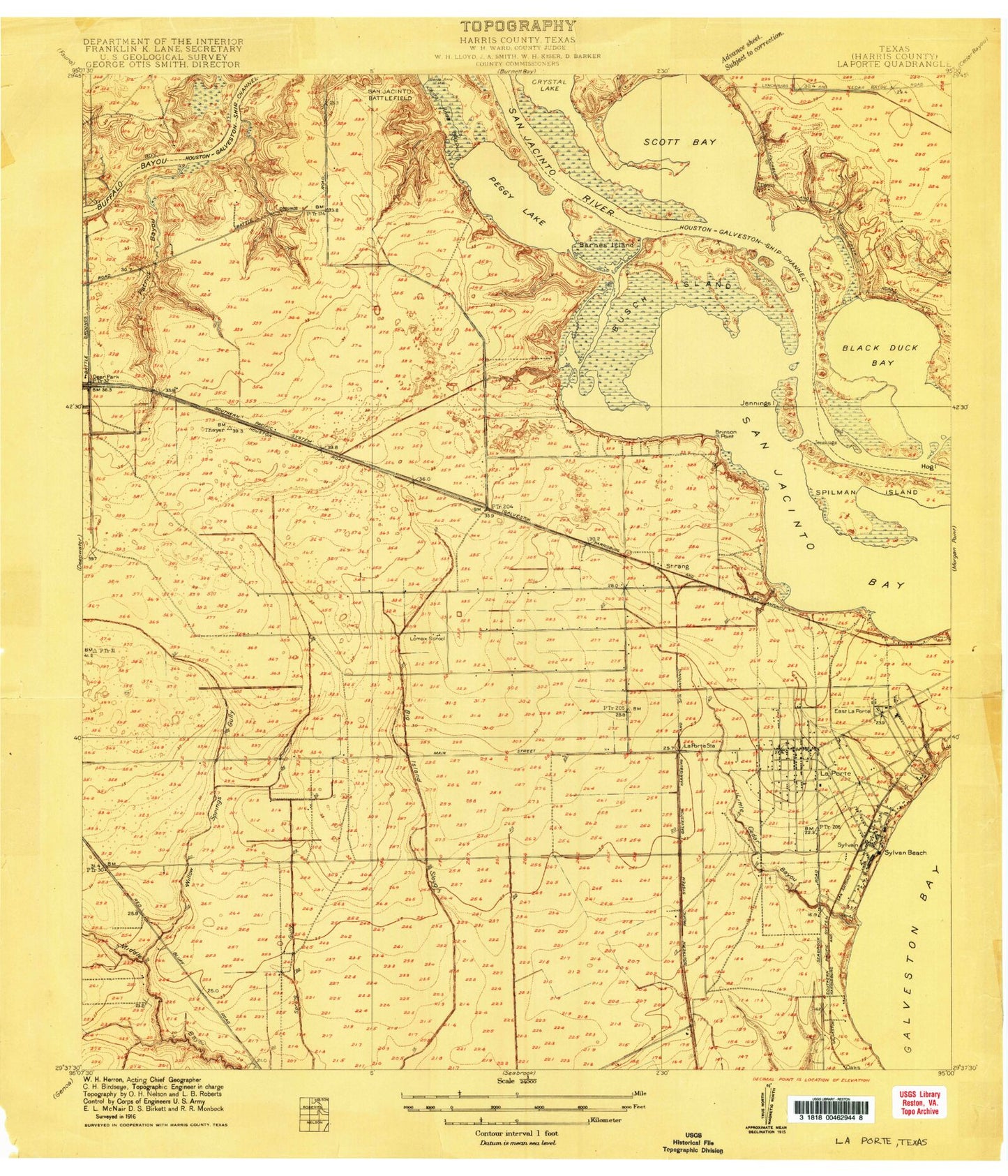 Classic USGS La Porte Texas 7.5'x7.5' Topo Map Image