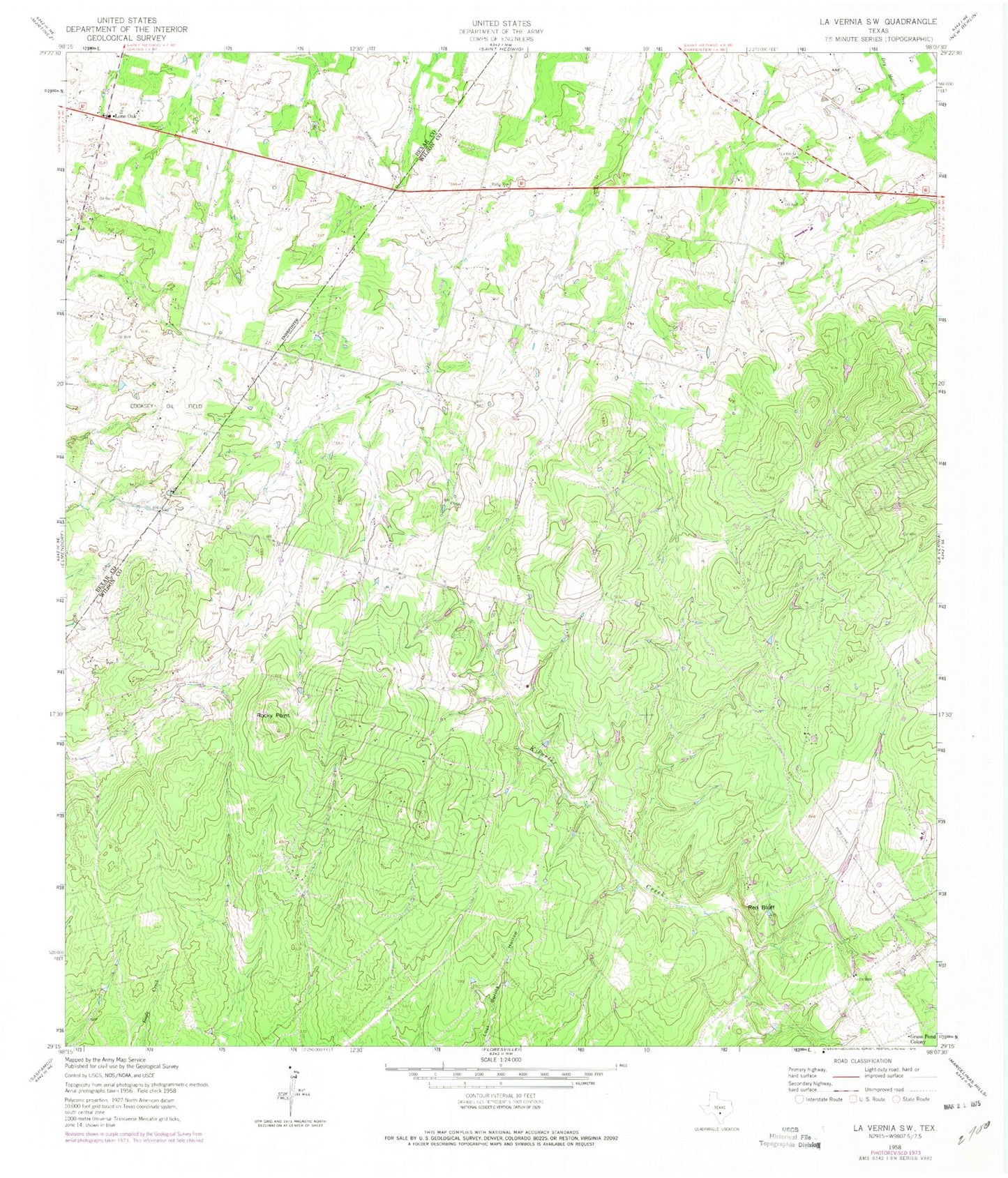 Classic USGS La Vernia SW Texas 7.5'x7.5' Topo Map Image