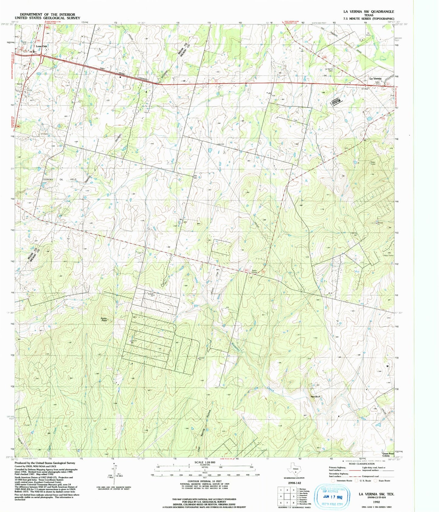 Classic USGS La Vernia SW Texas 7.5'x7.5' Topo Map Image