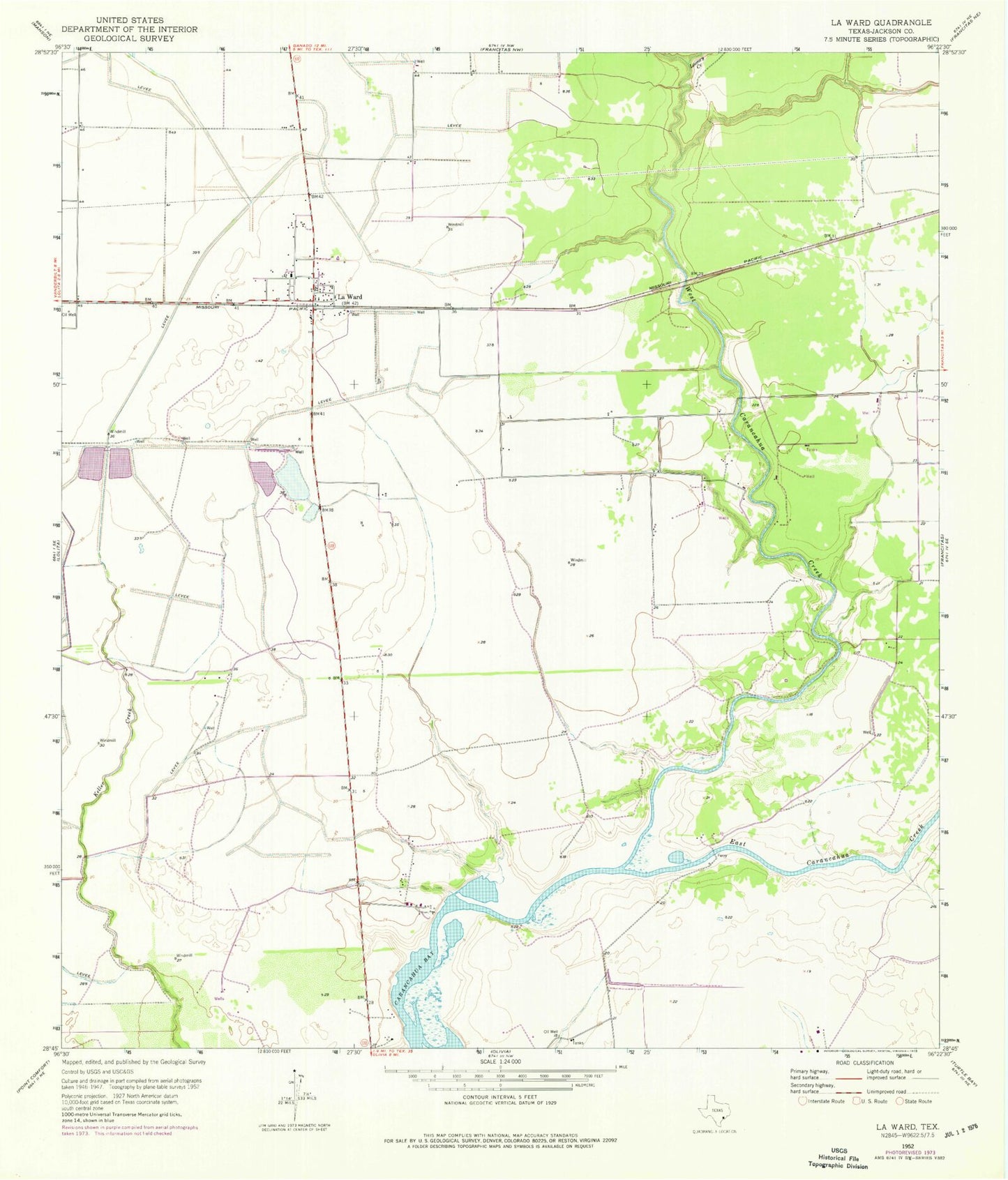 Classic USGS La Ward Texas 7.5'x7.5' Topo Map Image