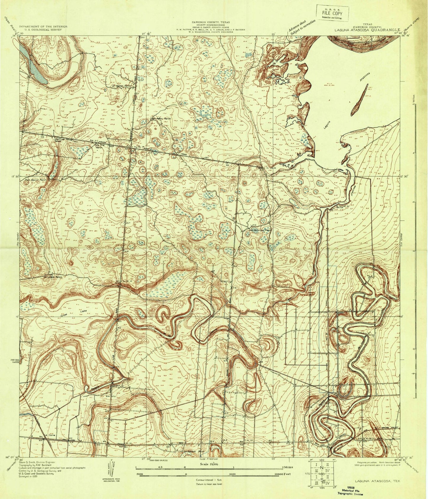 Classic USGS Laguna Atascosa Texas 7.5'x7.5' Topo Map Image